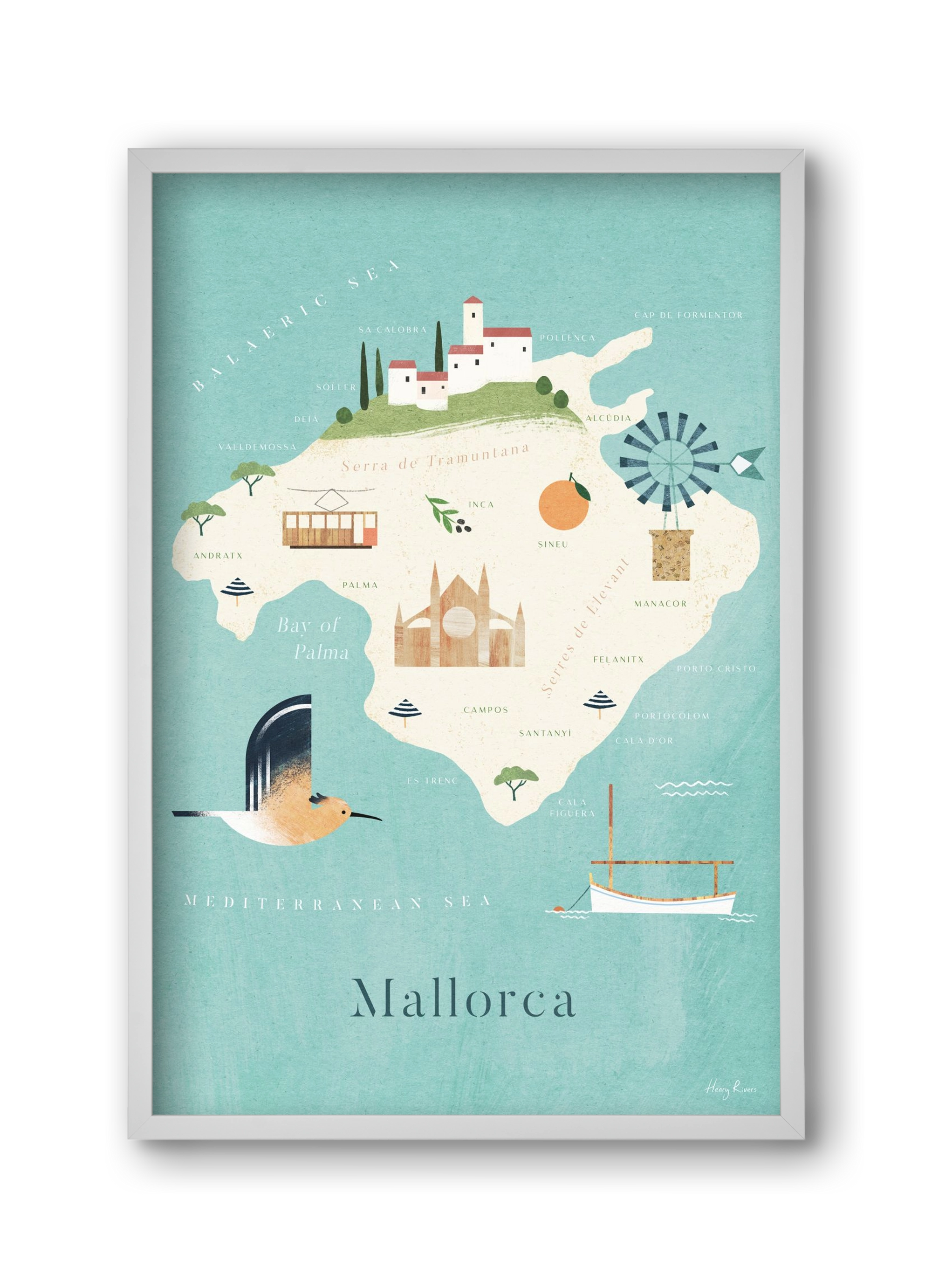 Mallorca Map, 30x45 cm (30x45 cm), Fehér keret