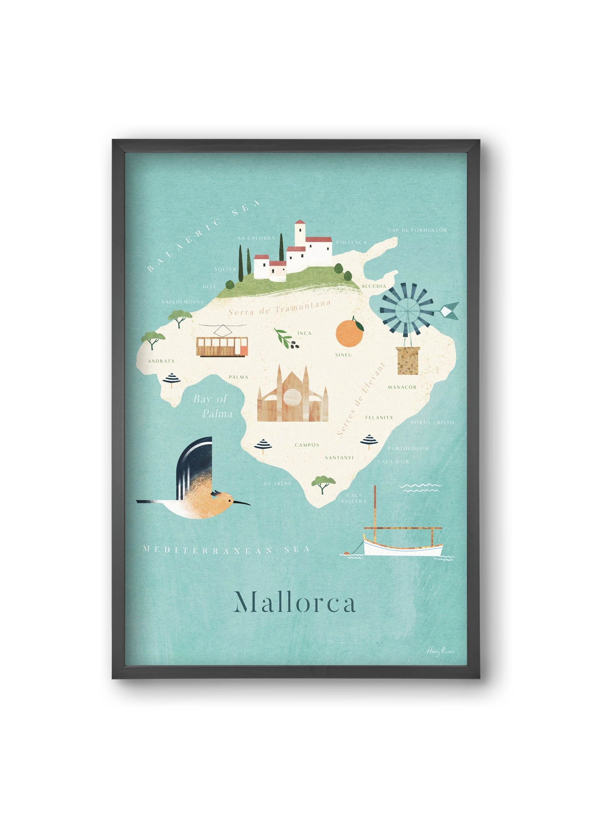 Mallorca Map, 20x30 cm (20x30 cm), Fekete keret
