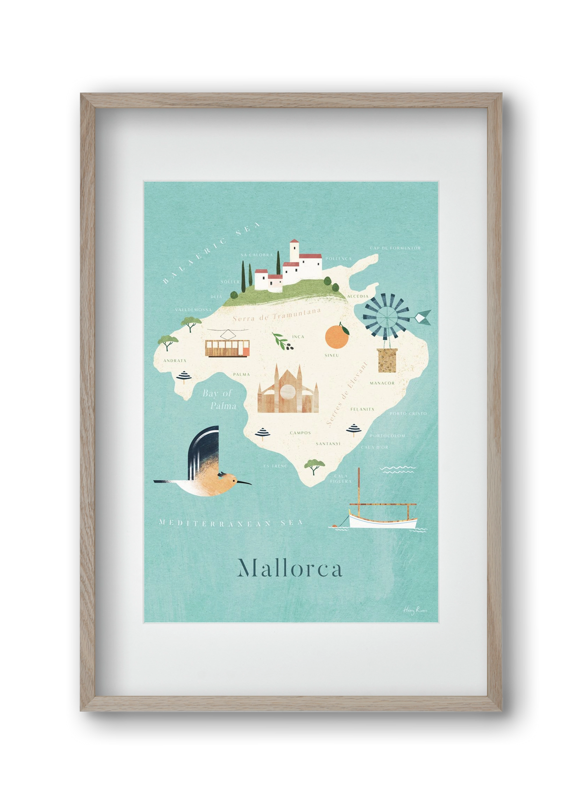 Mallorca Map, 30x45 cm (20x30 cm), Tölgy keret, paszpartuval