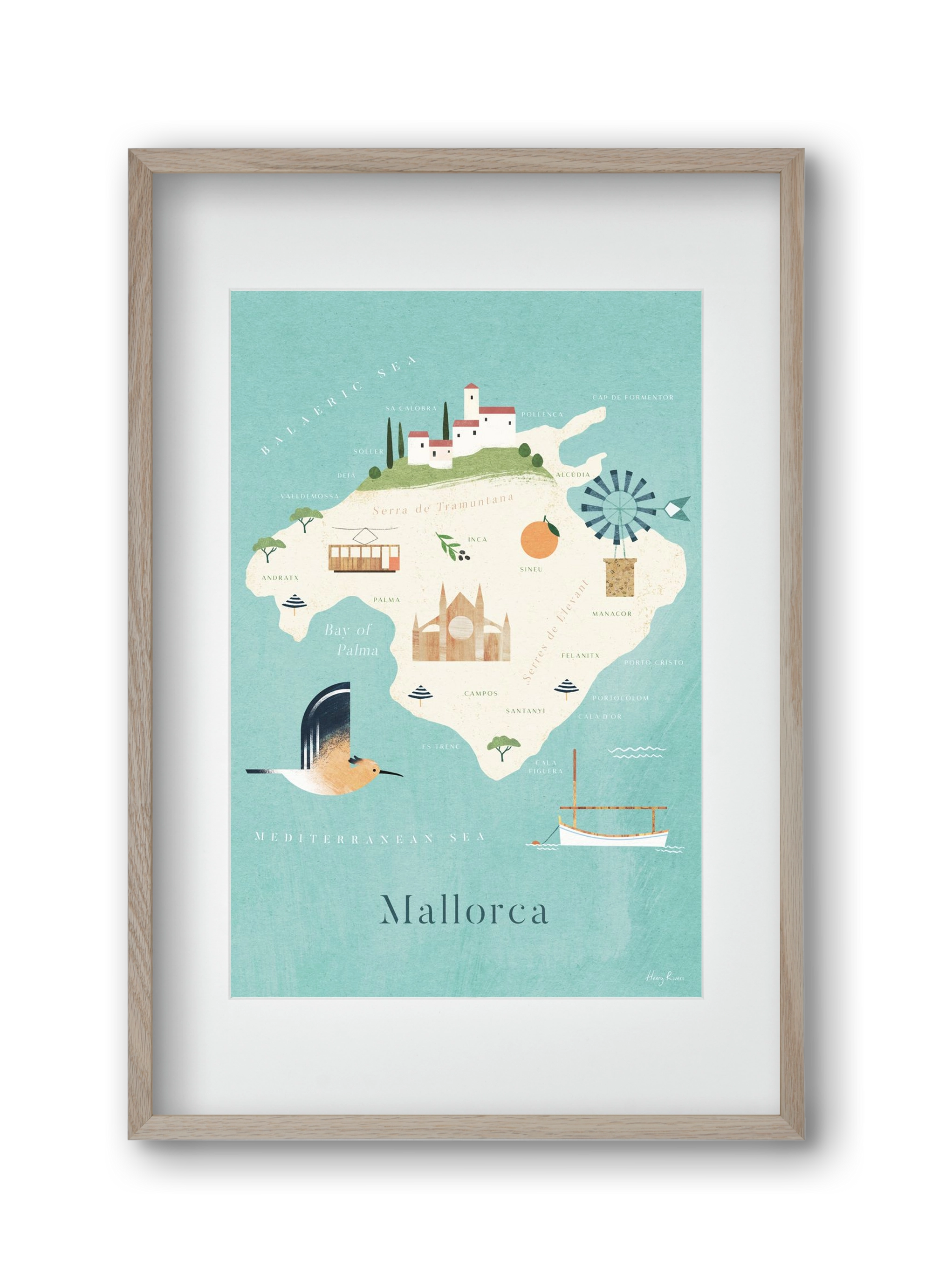 Mallorca Map, 30x45 cm (20x30 cm), Tölgy keret, paszpartuval