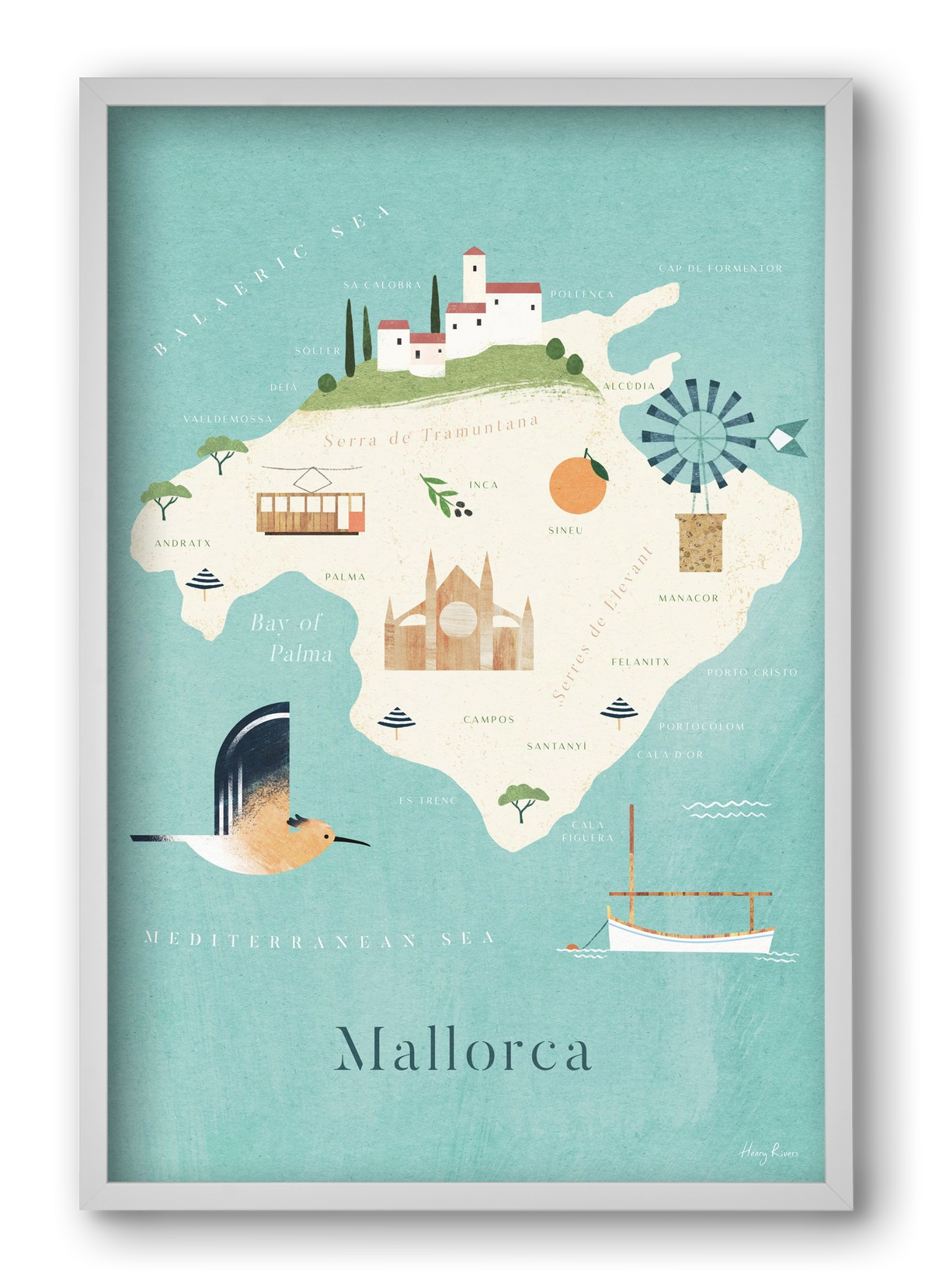 Mallorca Map, 40x60 cm (40x60 cm), Fehér keret