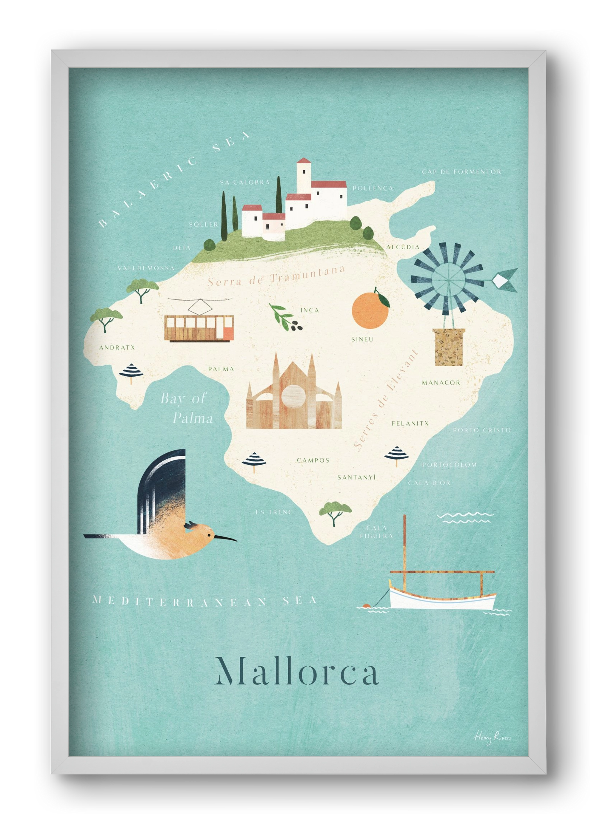 Mallorca Map, 40x60 cm (40x60 cm), Fehér keret