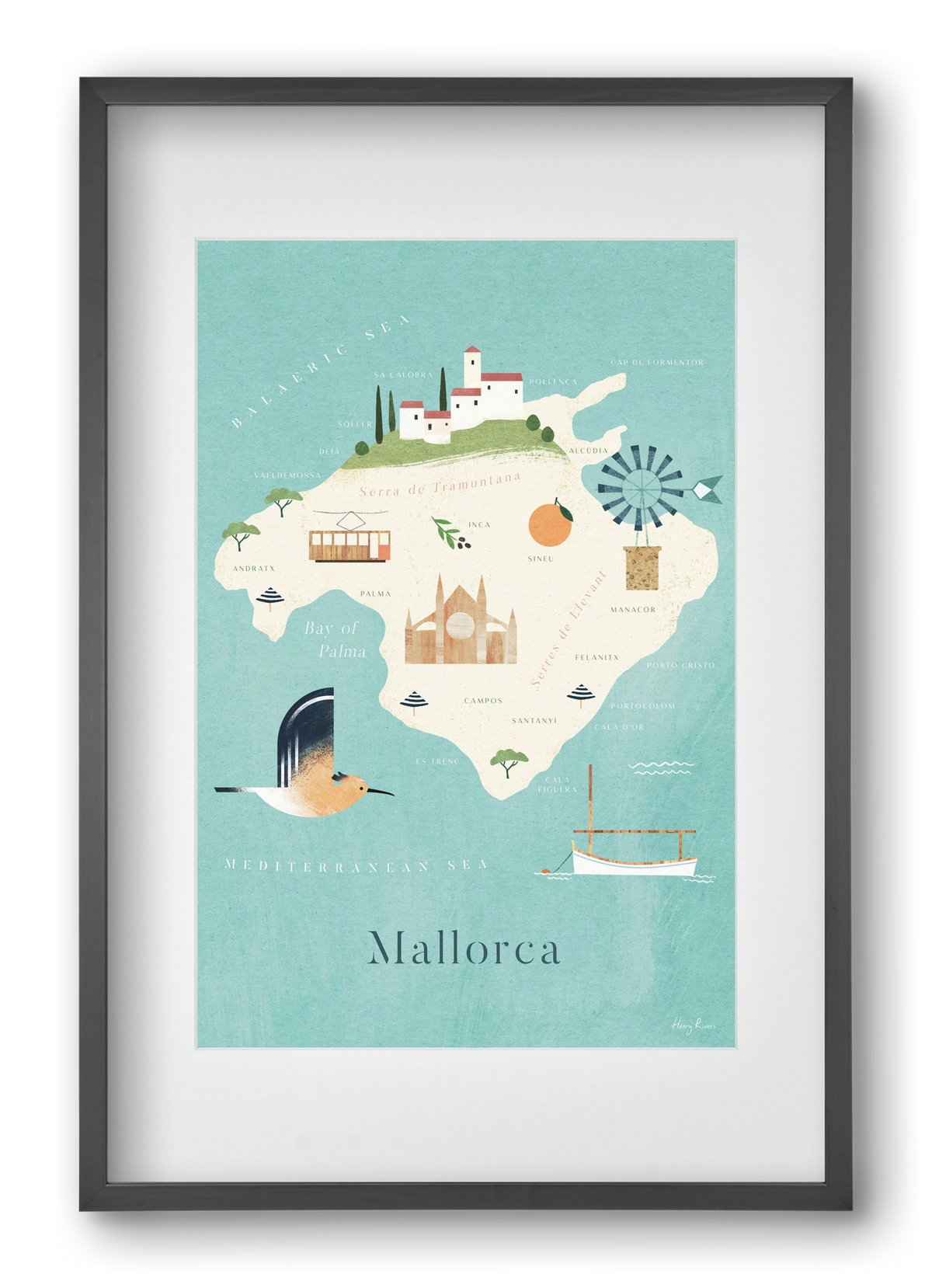 Mallorca Map, 40x60 cm (30x45 cm), Fekete keret, paszpartuval
