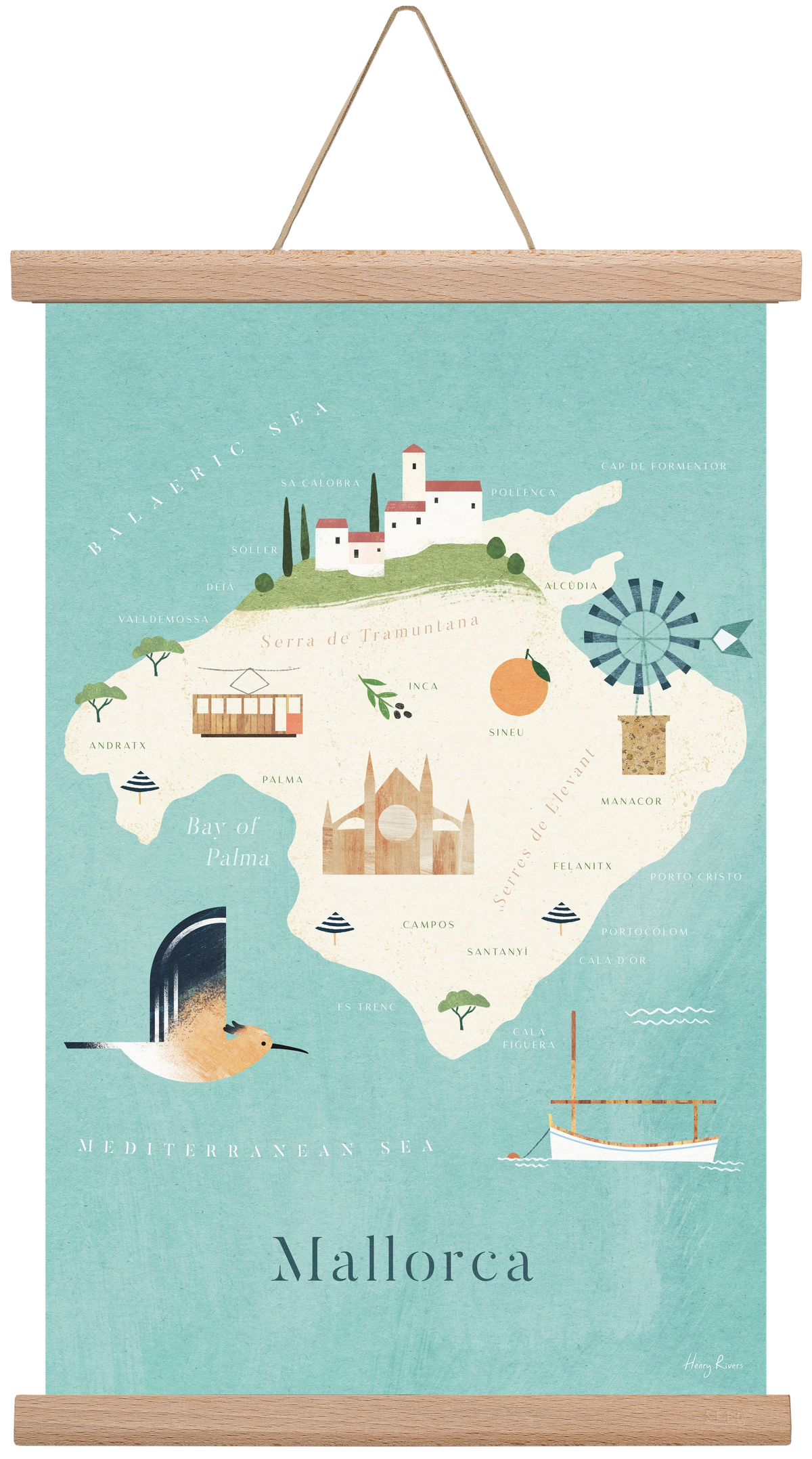 Mallorca Map, 30x45 cm (30x45 cm), Tölgy akasztó