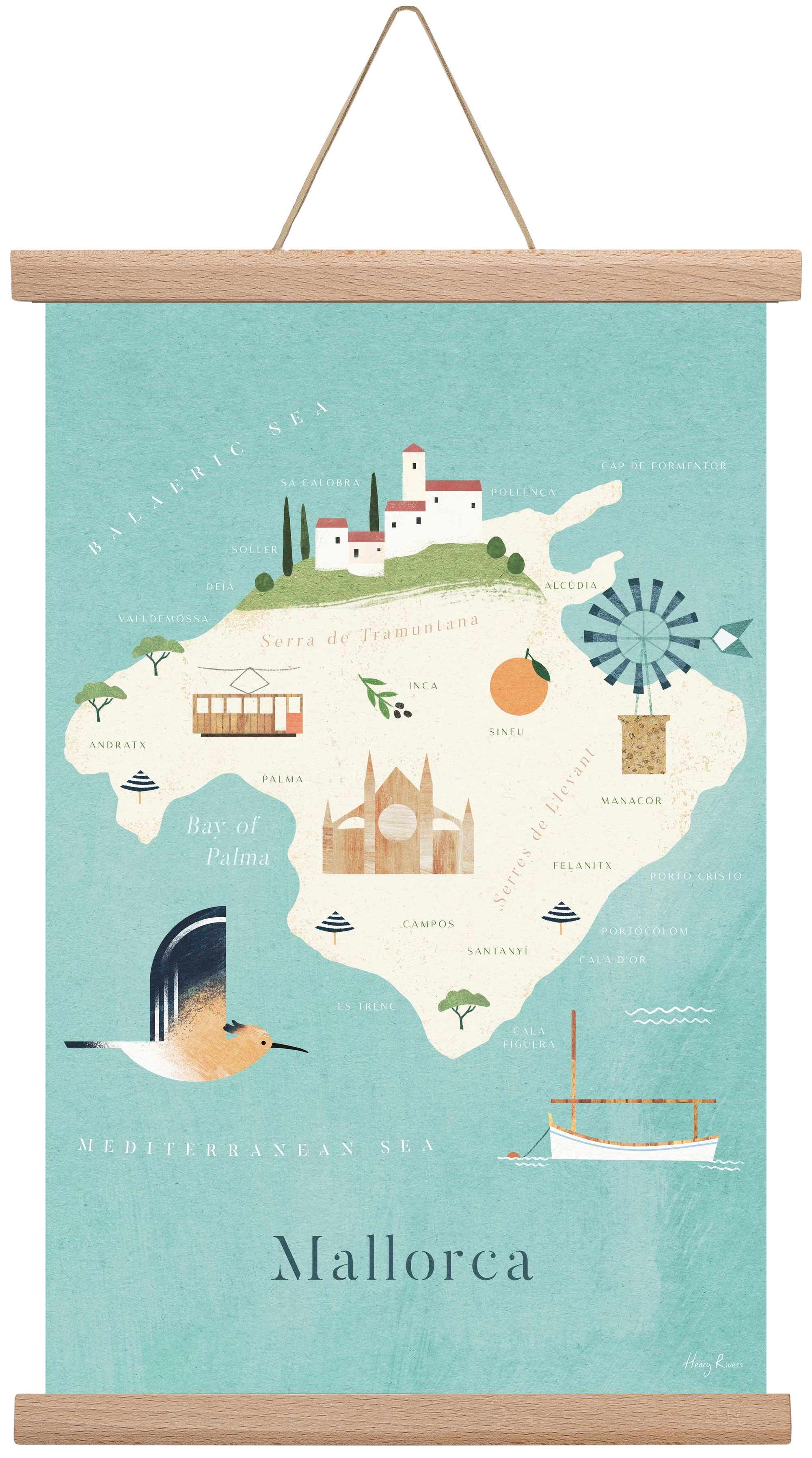 Mallorca Map, 30x45 cm (30x45 cm), Tölgy akasztó