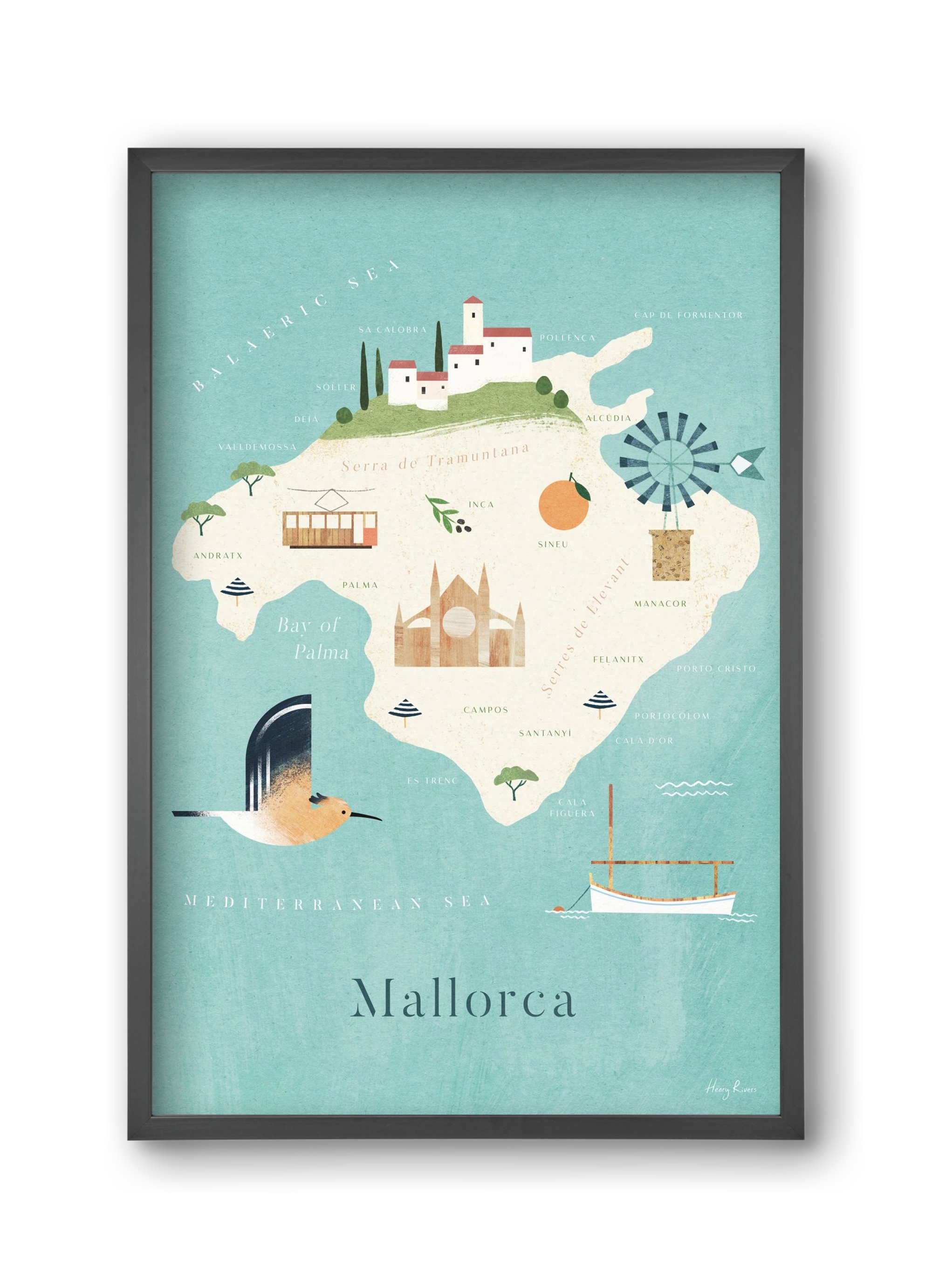Mallorca Map, 30x45 cm (30x45 cm), Fekete keret
