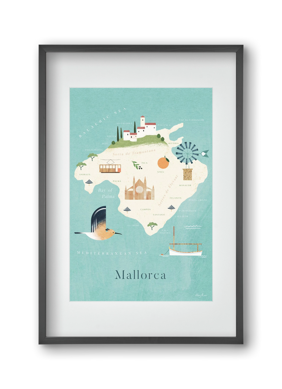 Mallorca Map, 30x45 cm (20x30 cm), Fekete keret, paszpartuval