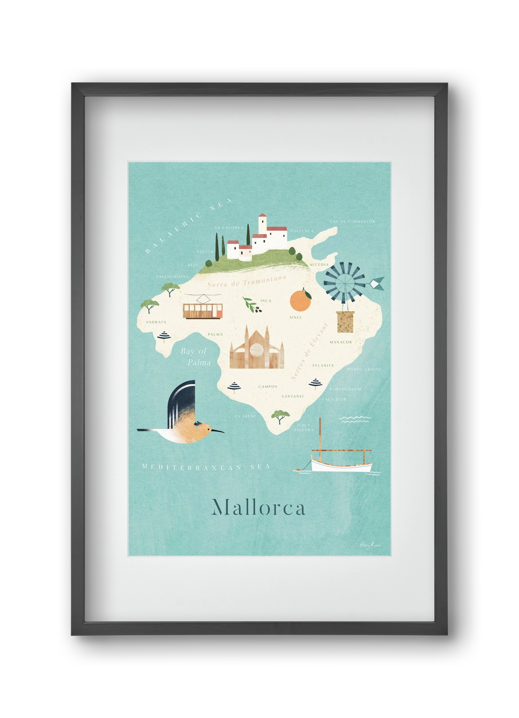Mallorca Map, 30x45 cm (20x30 cm), Fekete keret, paszpartuval