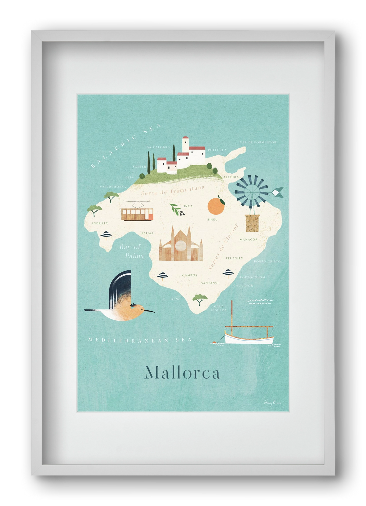 Mallorca Map, 40x60 cm (30x45 cm), Fehér keret, paszpartuval