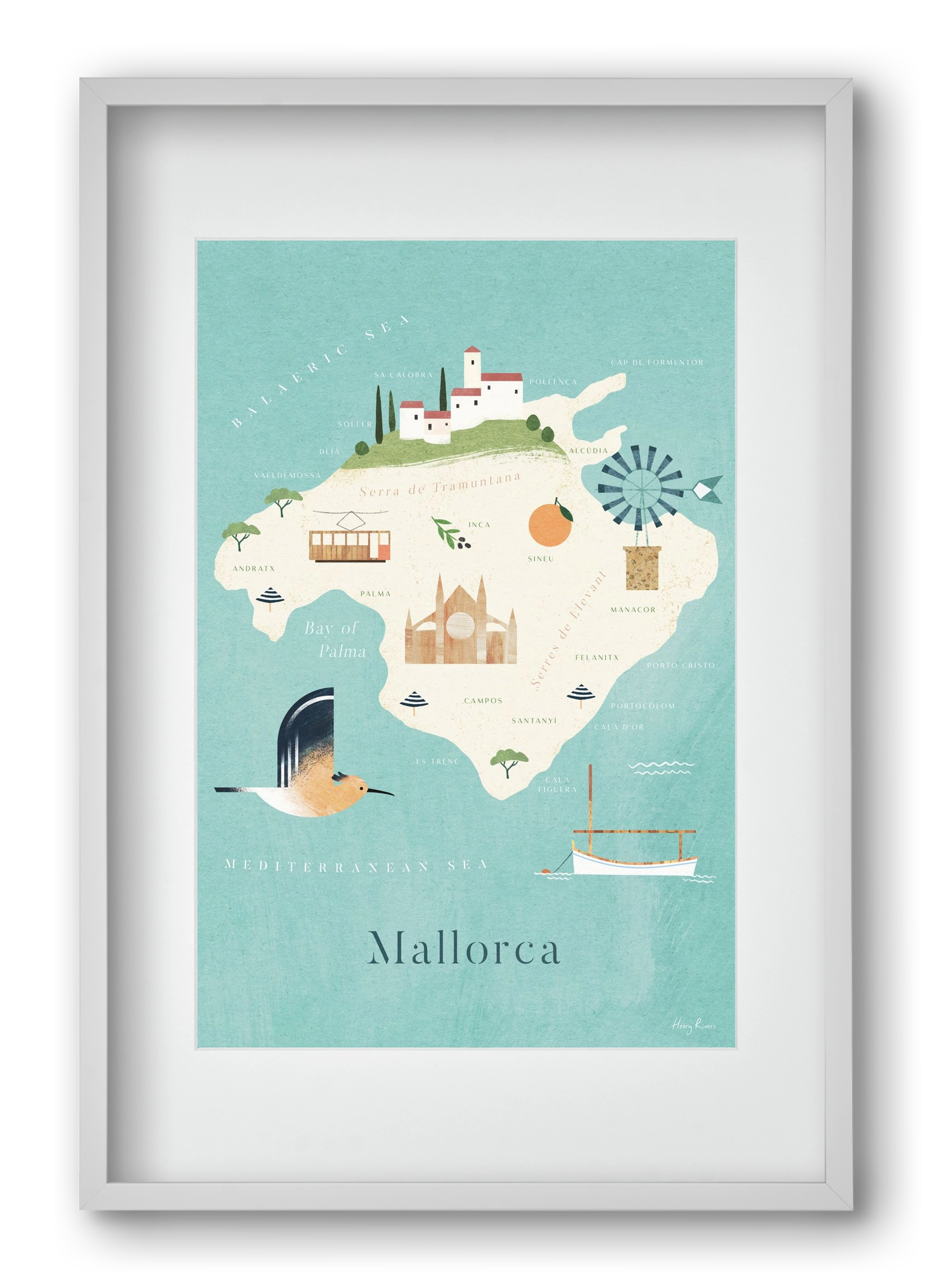 Mallorca Map, 40x60 cm (30x45 cm), Fehér keret, paszpartuval