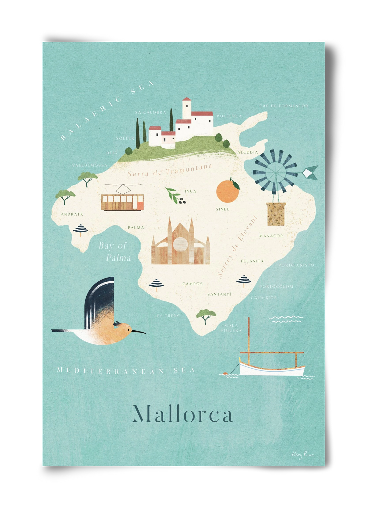 Mallorca Map, 40x60 cm, Keret nélkül