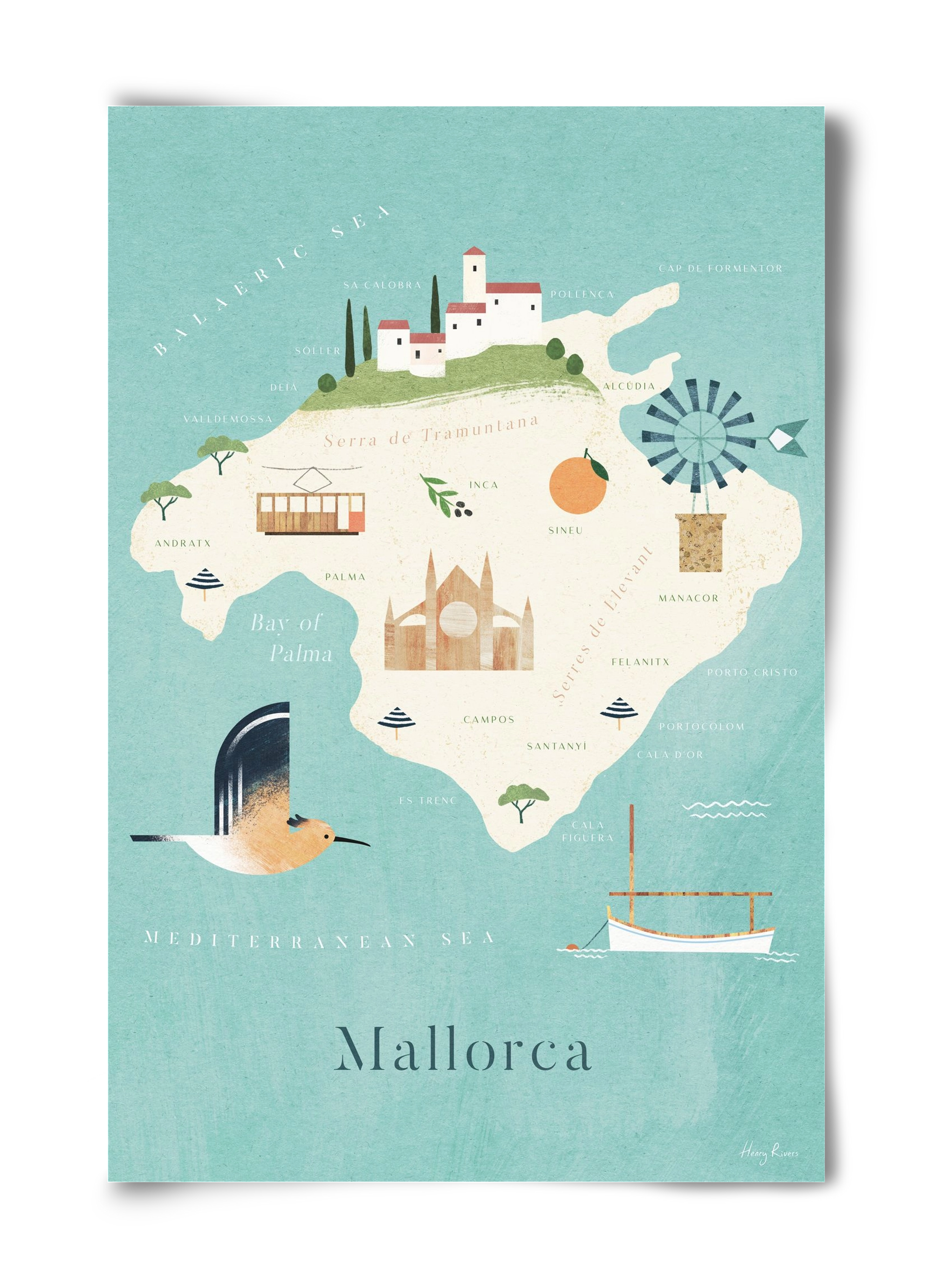 Mallorca Map, 40x60 cm, Keret nélkül