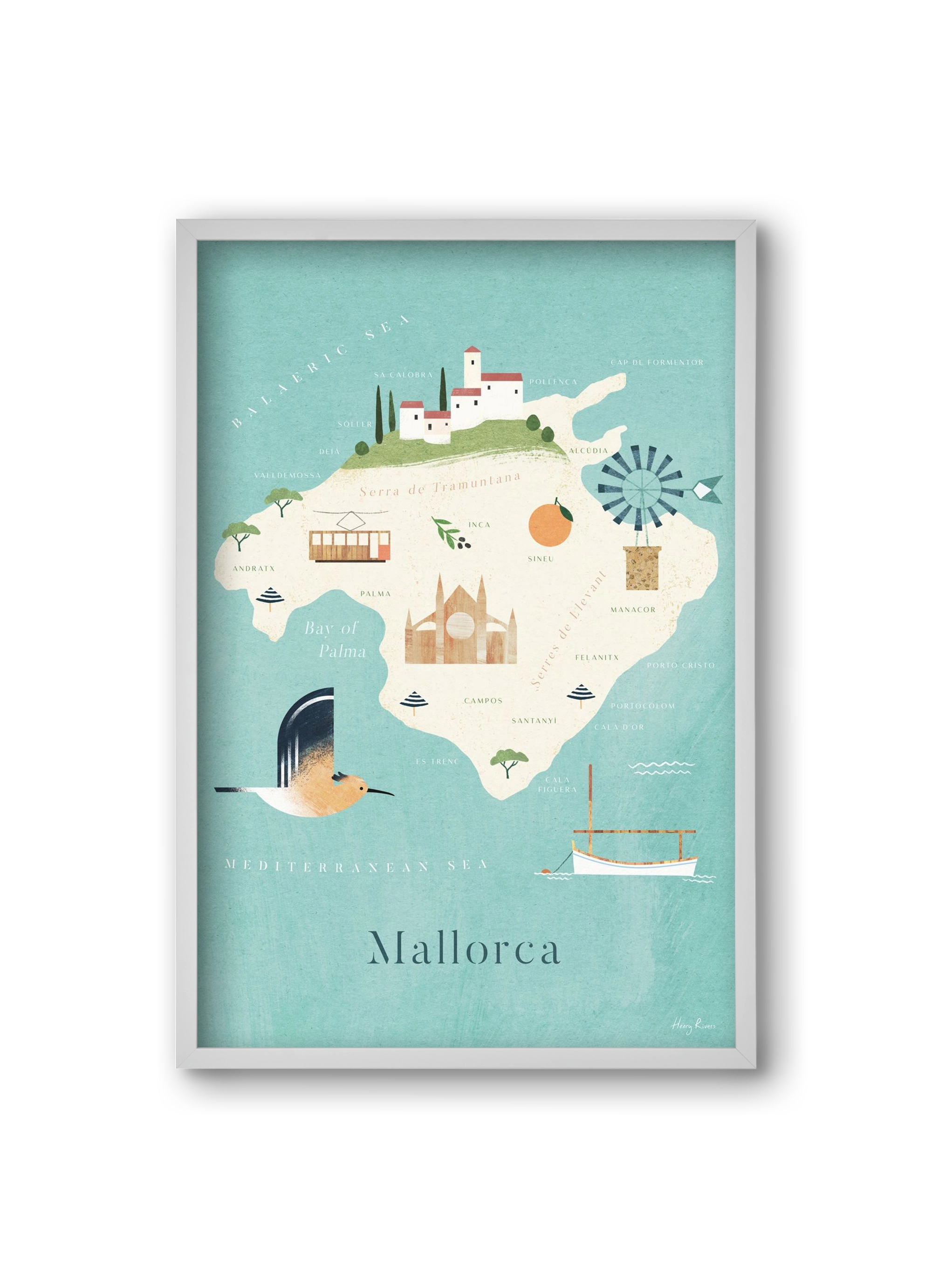 Mallorca Map, 20x30 cm (20x30 cm), Fehér keret