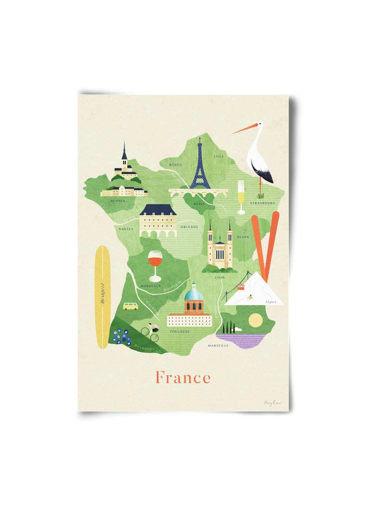 France Map, 20x30 cm, Keret nélkül