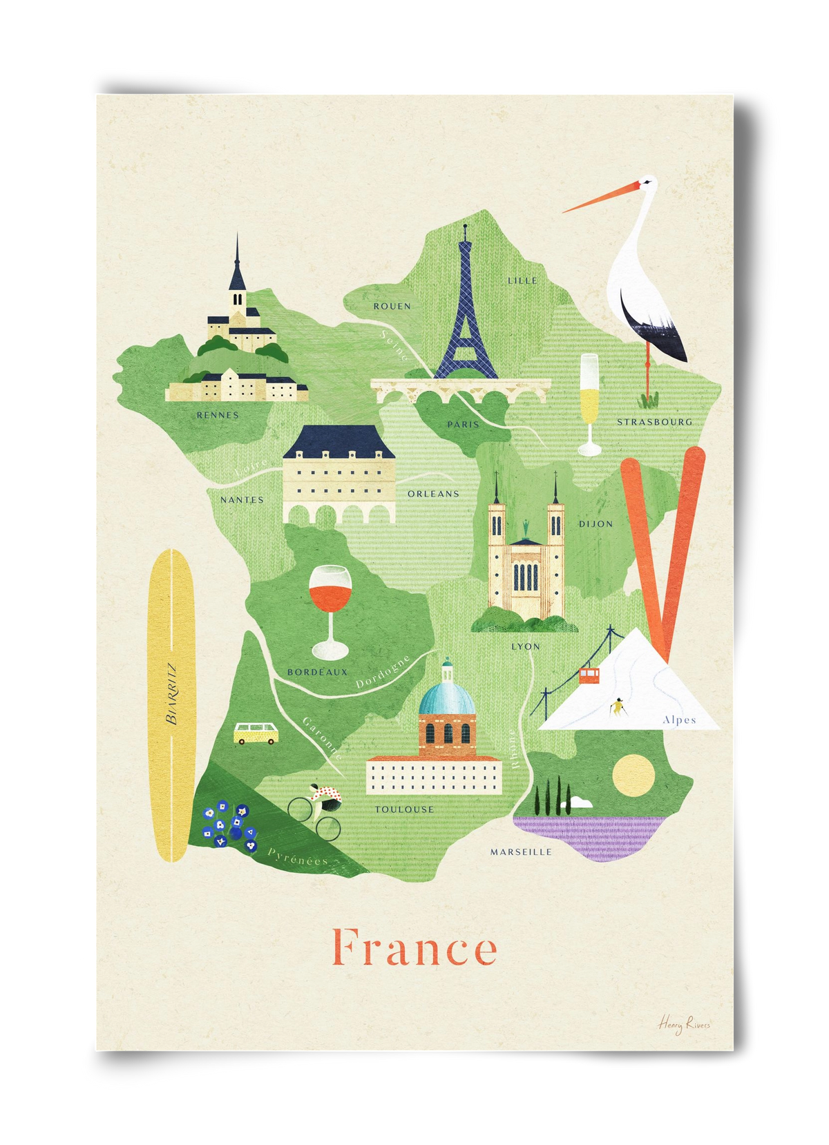 France Map, 40x60 cm, Keret nélkül