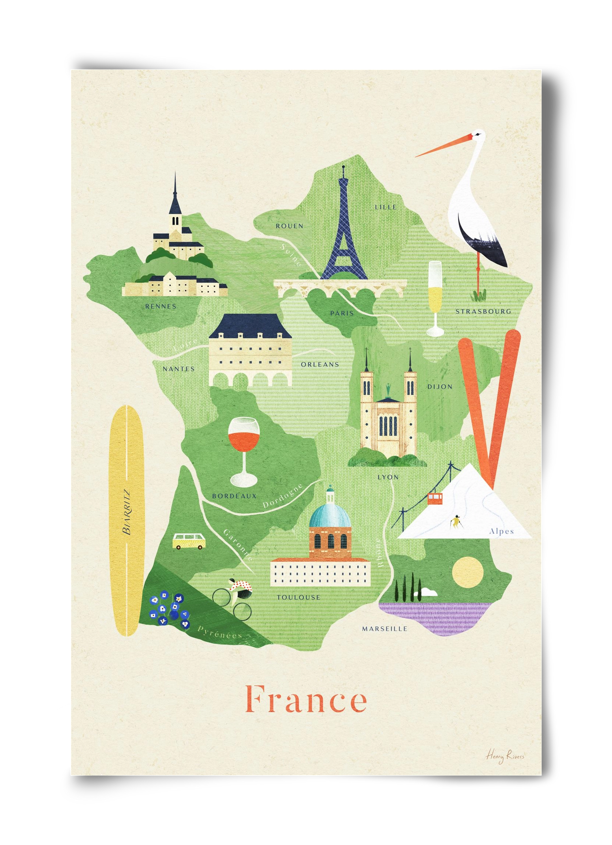 France Map, 40x60 cm, Keret nélkül