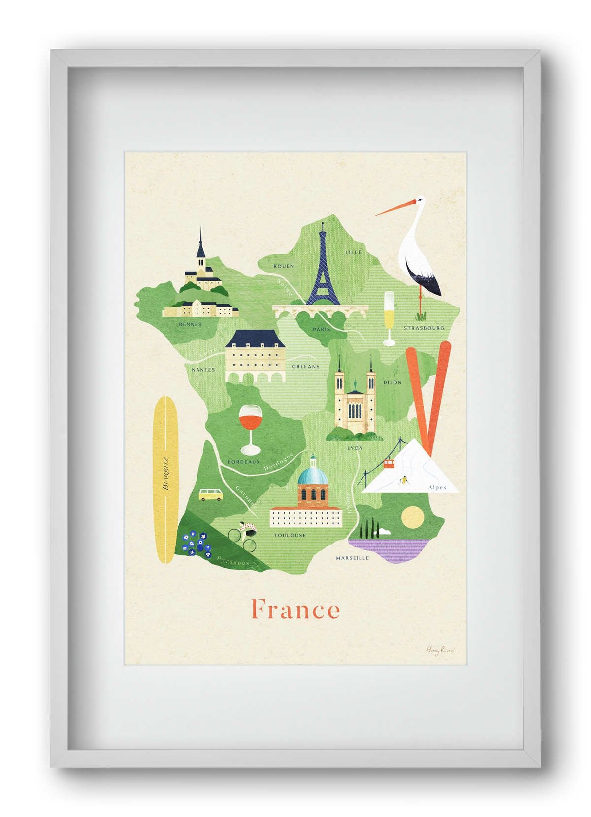 France Map, 40x60 cm (30x45 cm), Fehér keret, paszpartuval