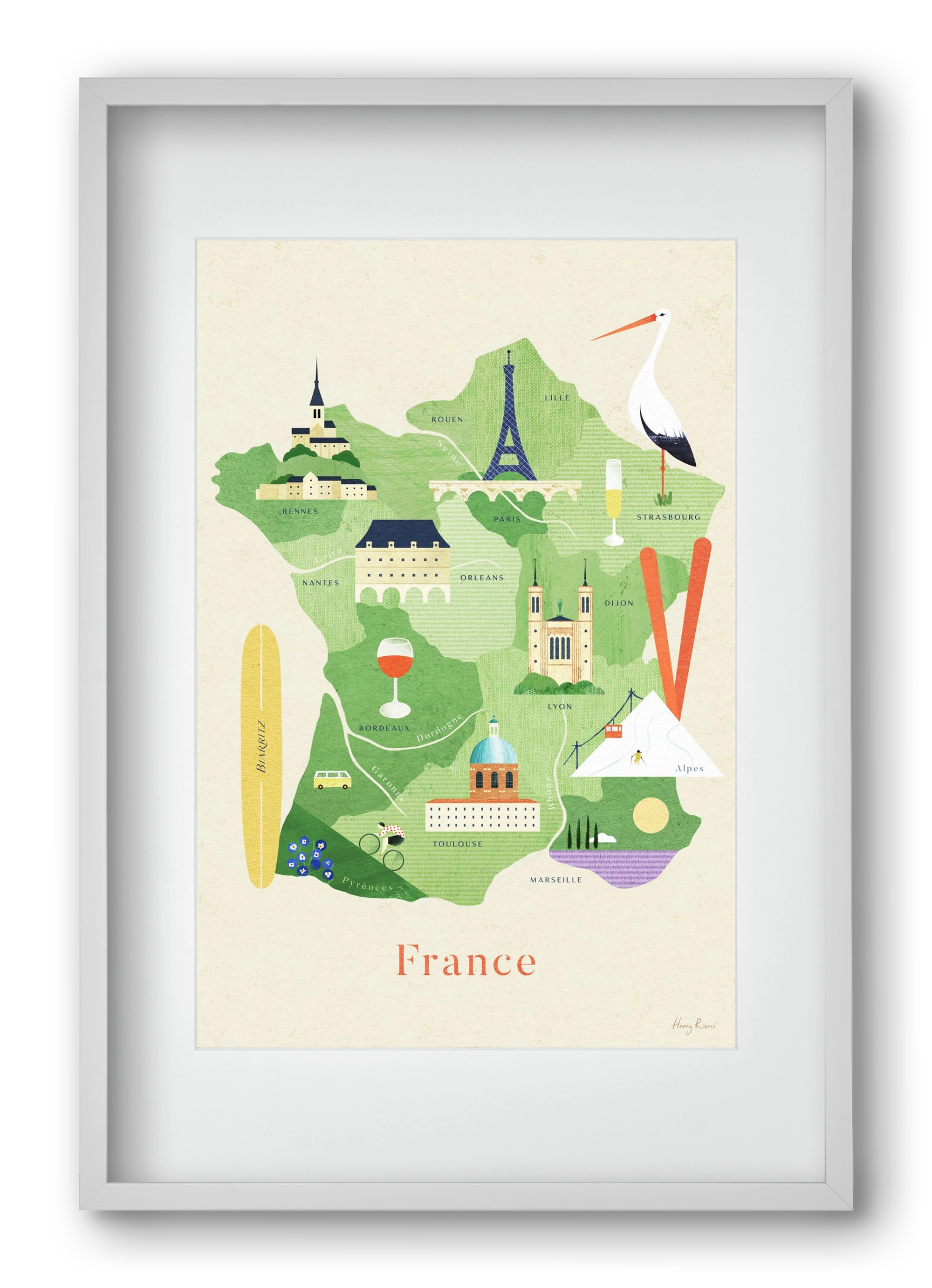 France Map, 40x60 cm (30x45 cm), Fehér keret, paszpartuval