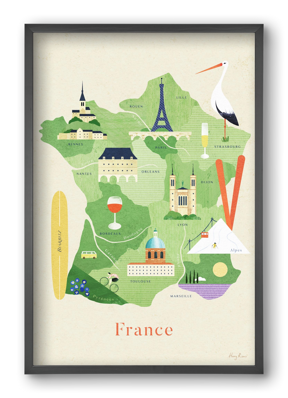 France Map, 40x60 cm (40x60 cm), Fekete keret