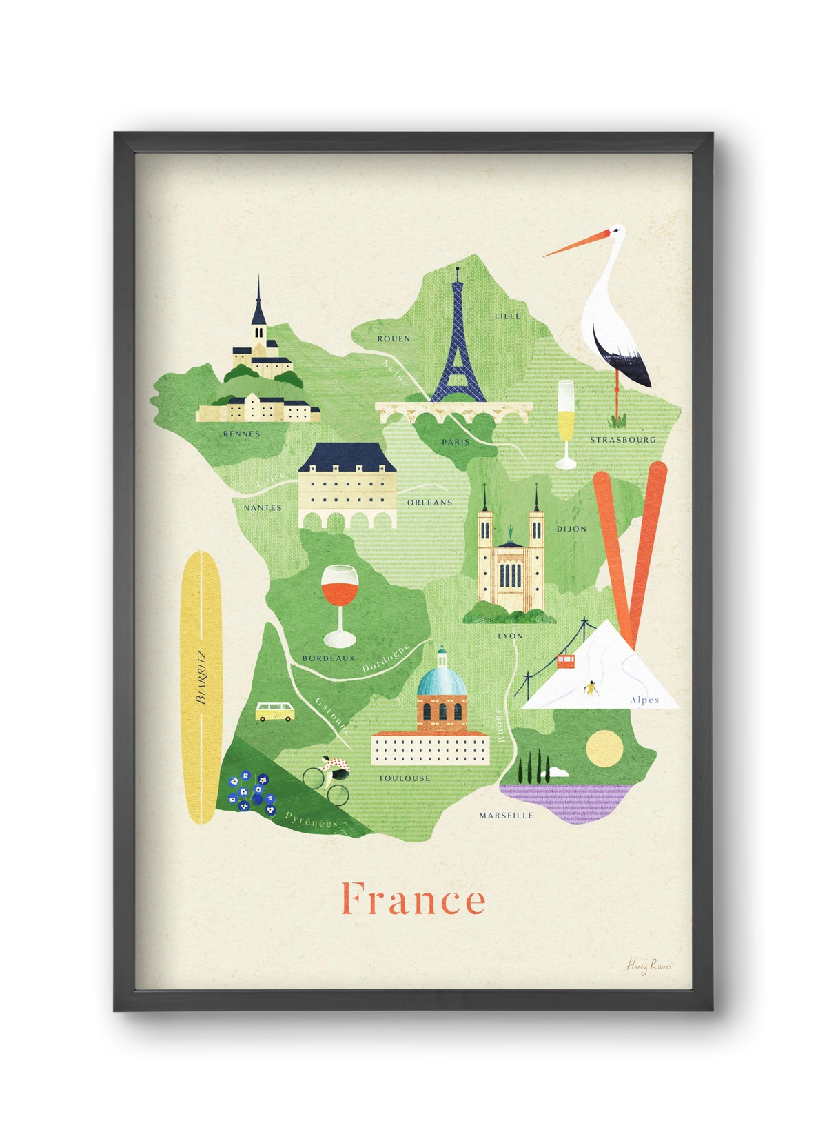 France Map, 30x45 cm (30x45 cm), Fekete keret