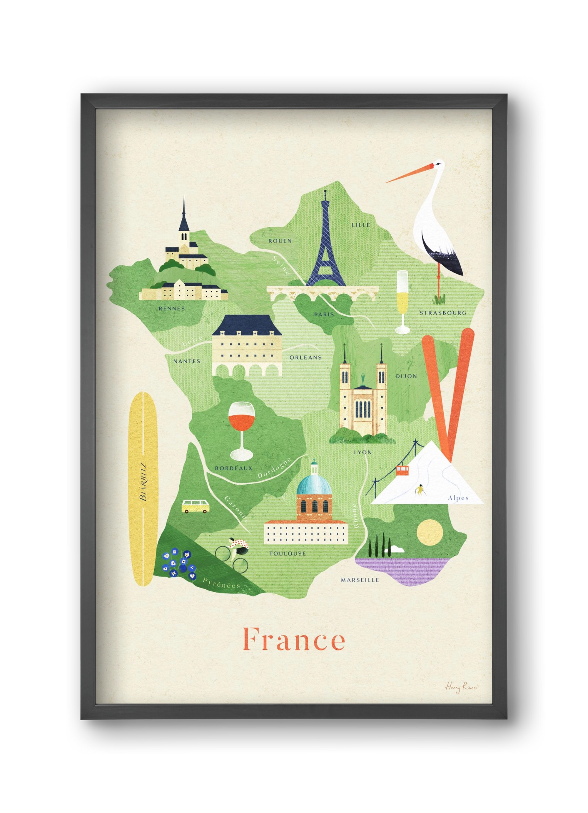 France Map, 30x45 cm (30x45 cm), Fekete keret