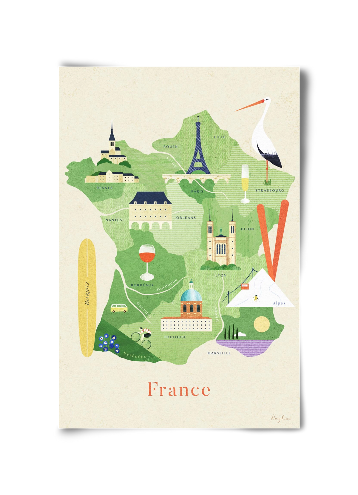 France Map, 30x45 cm, Keret nélkül