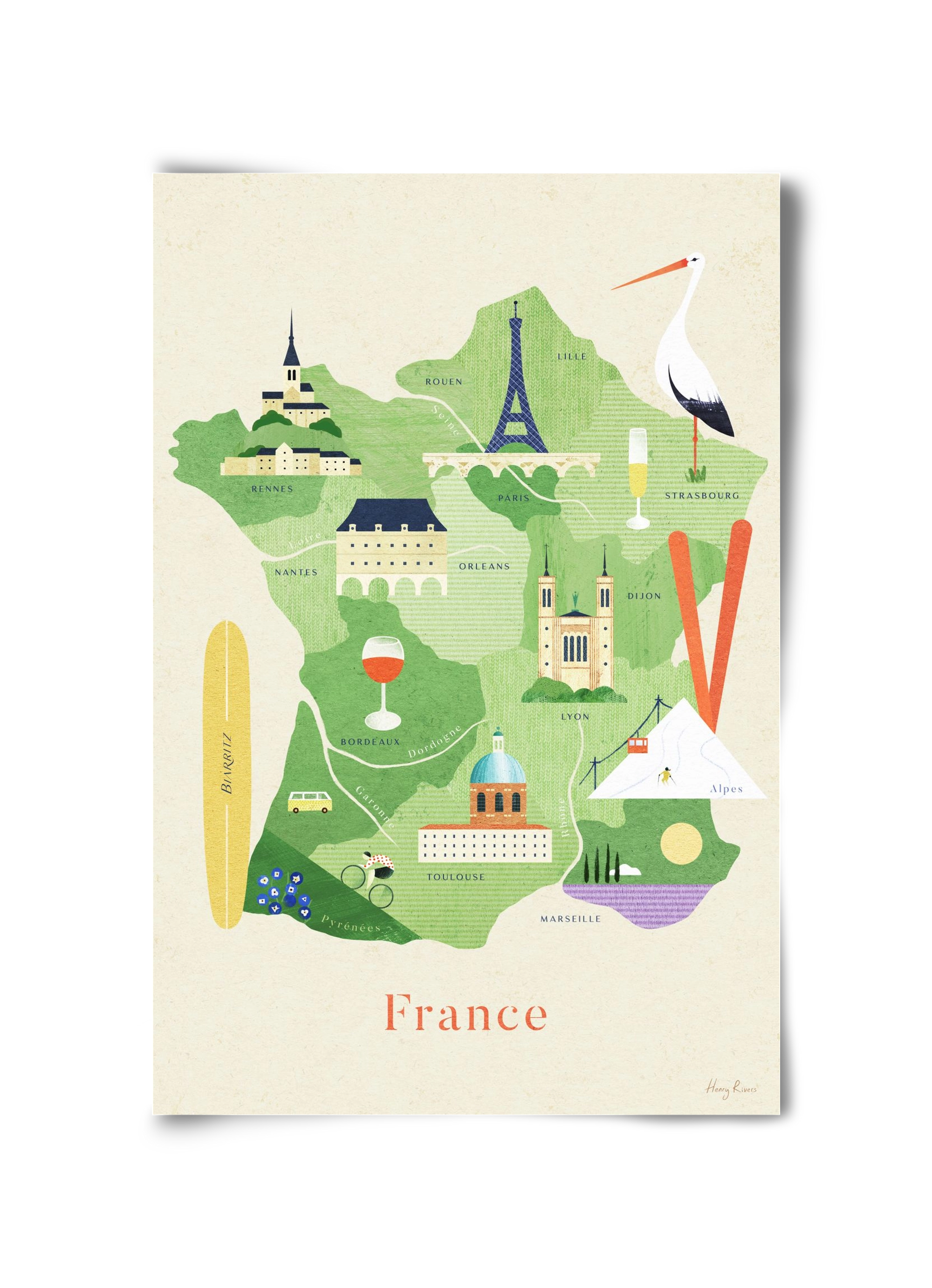 France Map, 30x45 cm, Keret nélkül