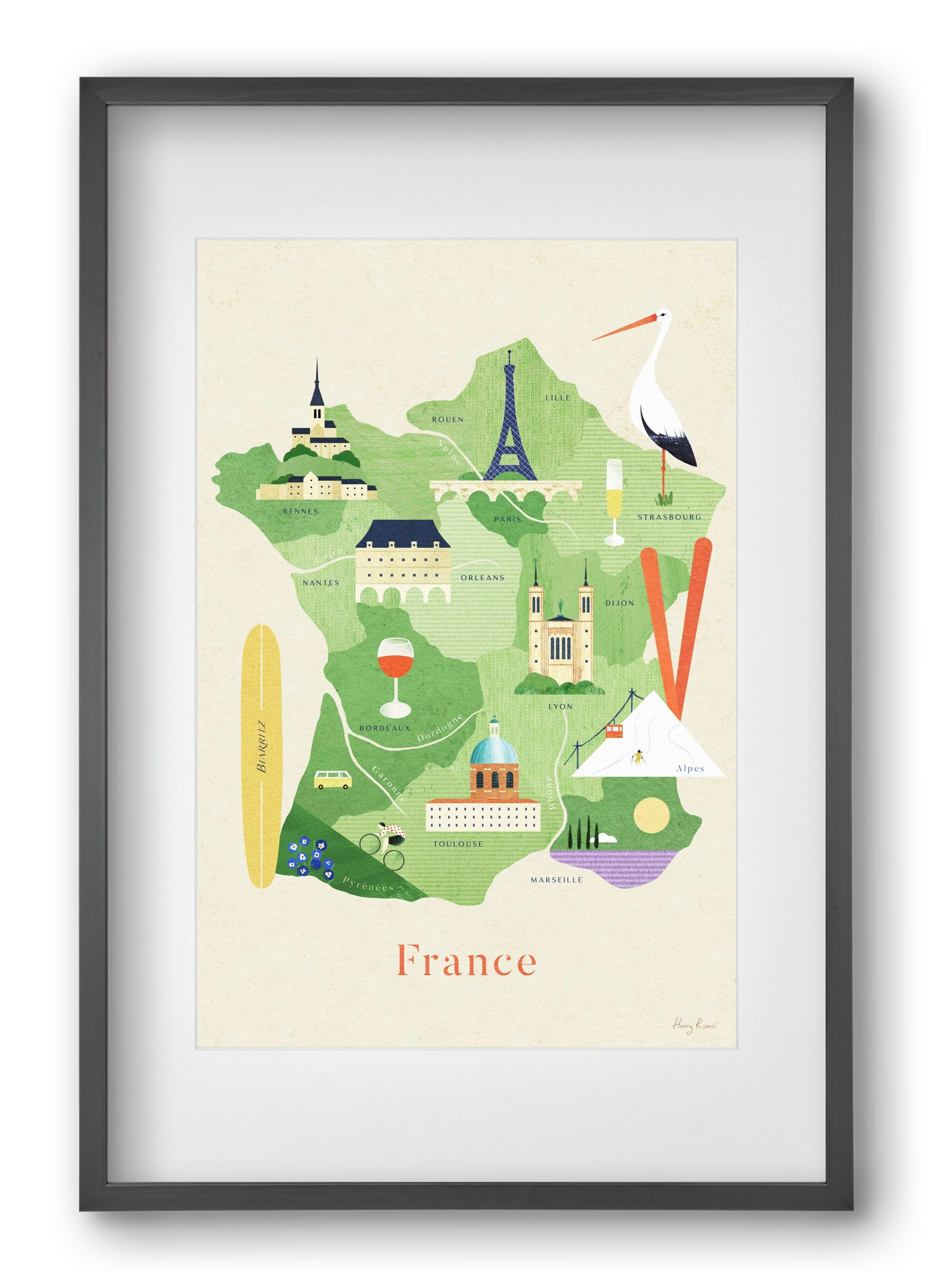 France Map, 40x60 cm (30x45 cm), Fekete keret, paszpartuval