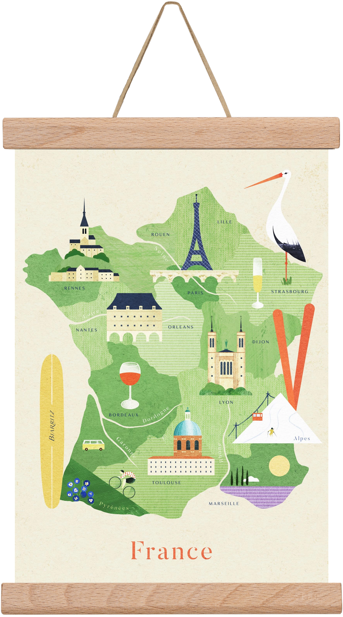 France Map, 20x30 cm (20x30 cm), Tölgy akasztó