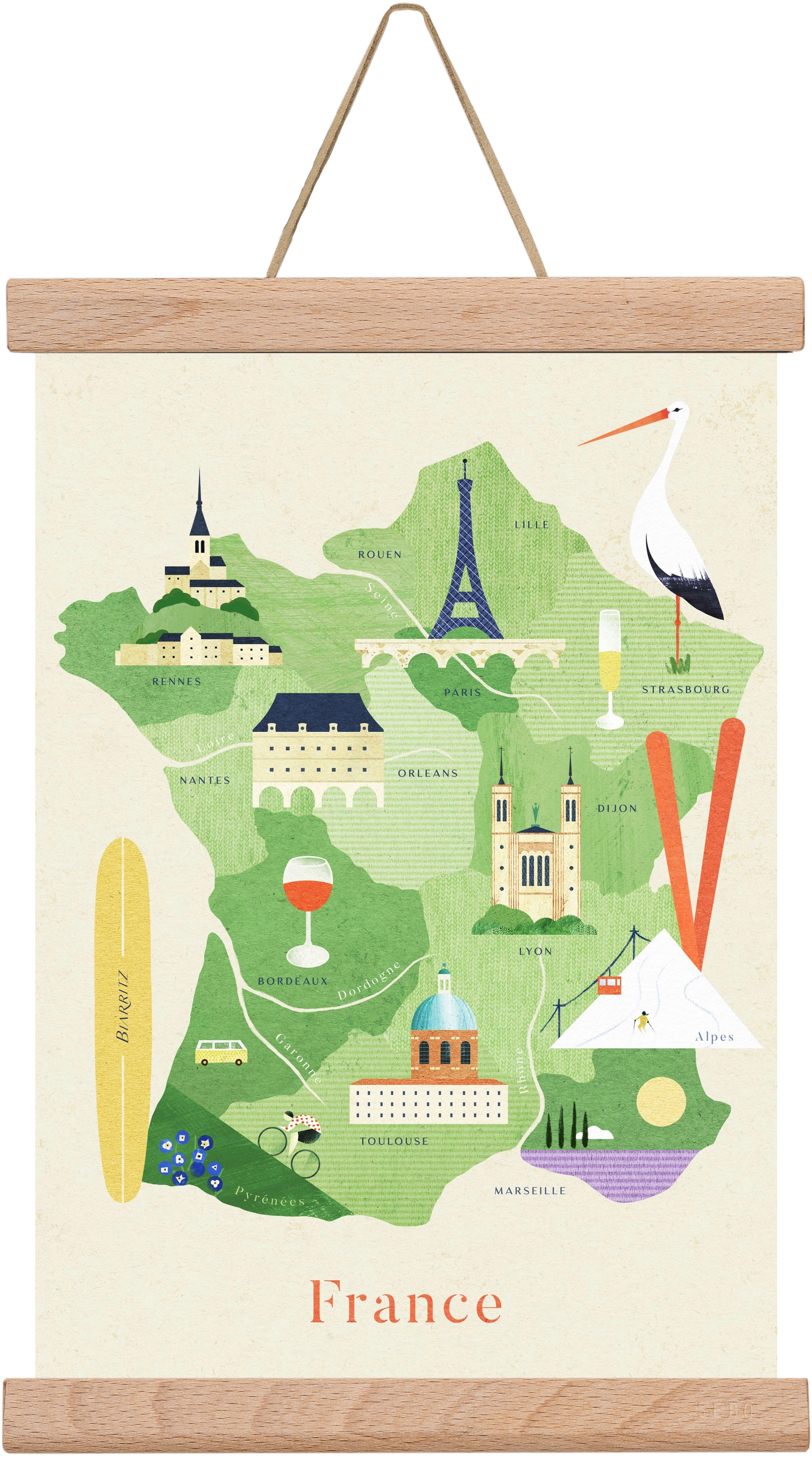 France Map, 20x30 cm (20x30 cm), Tölgy akasztó