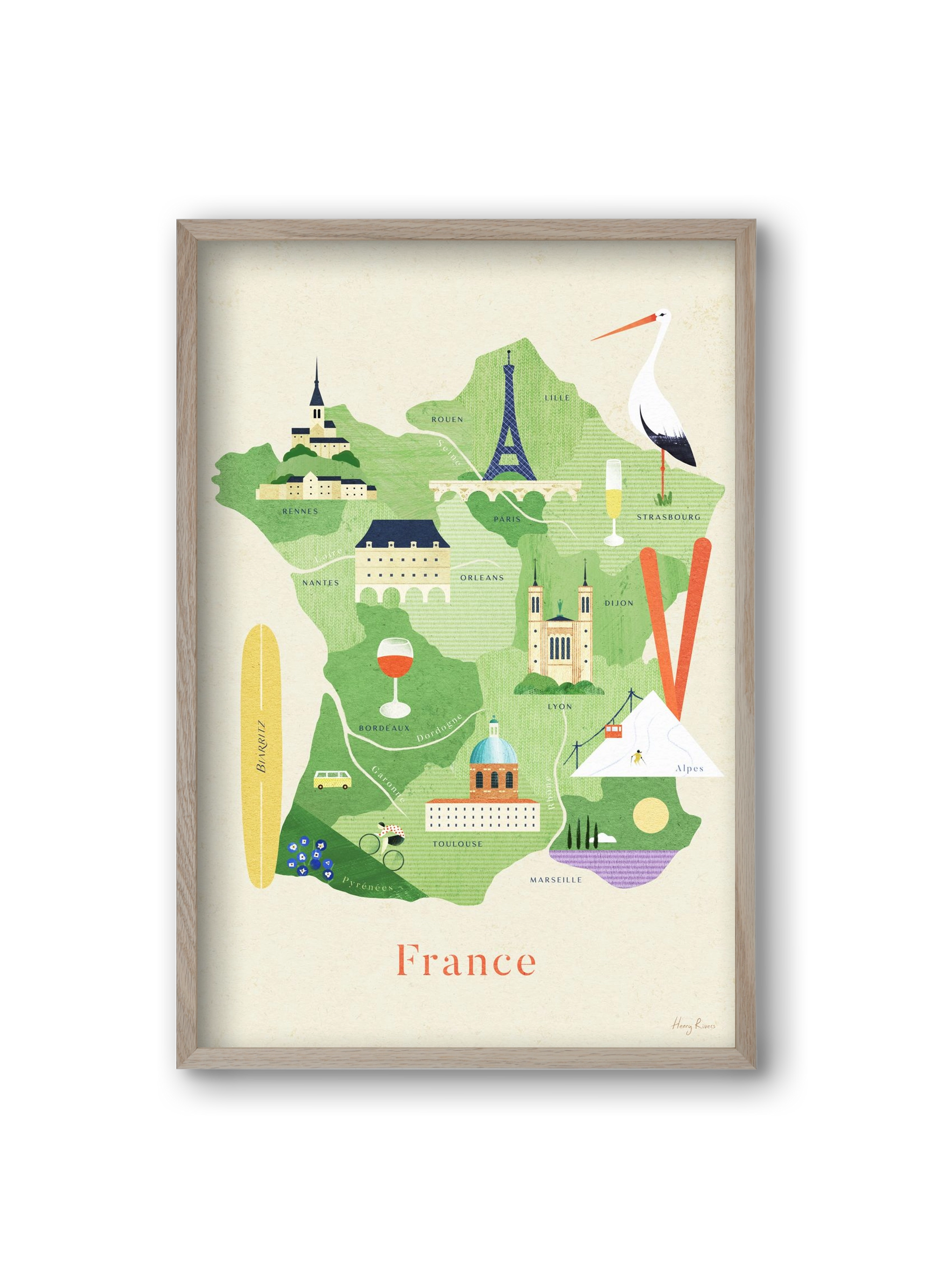 France Map, 20x30 cm (20x30 cm), Tölgy keret