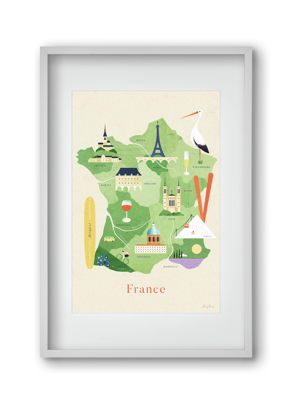 France Map, 30x45 cm (20x30 cm), Fehér keret, paszpartuval