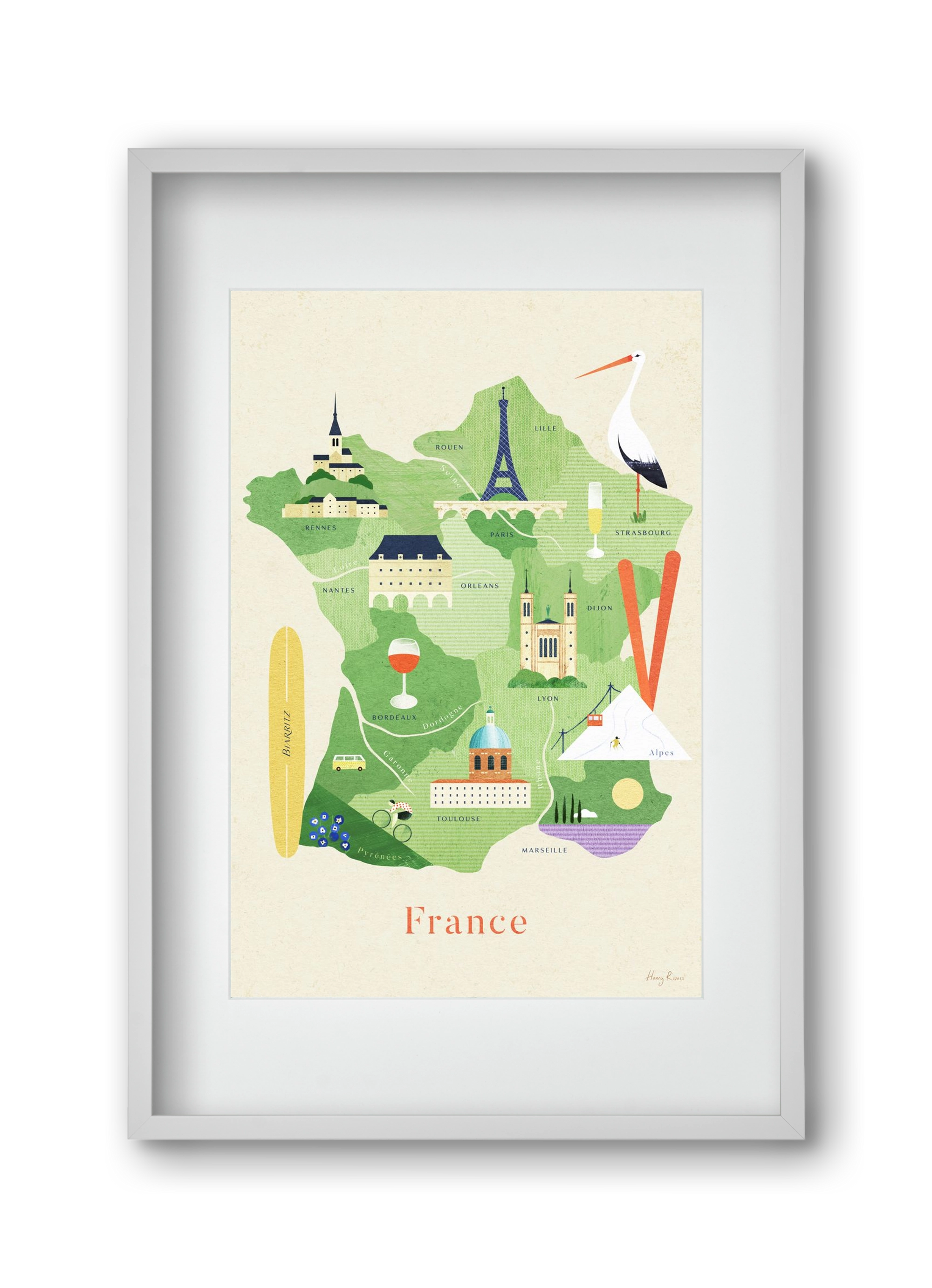 France Map, 30x45 cm (20x30 cm), Fehér keret, paszpartuval