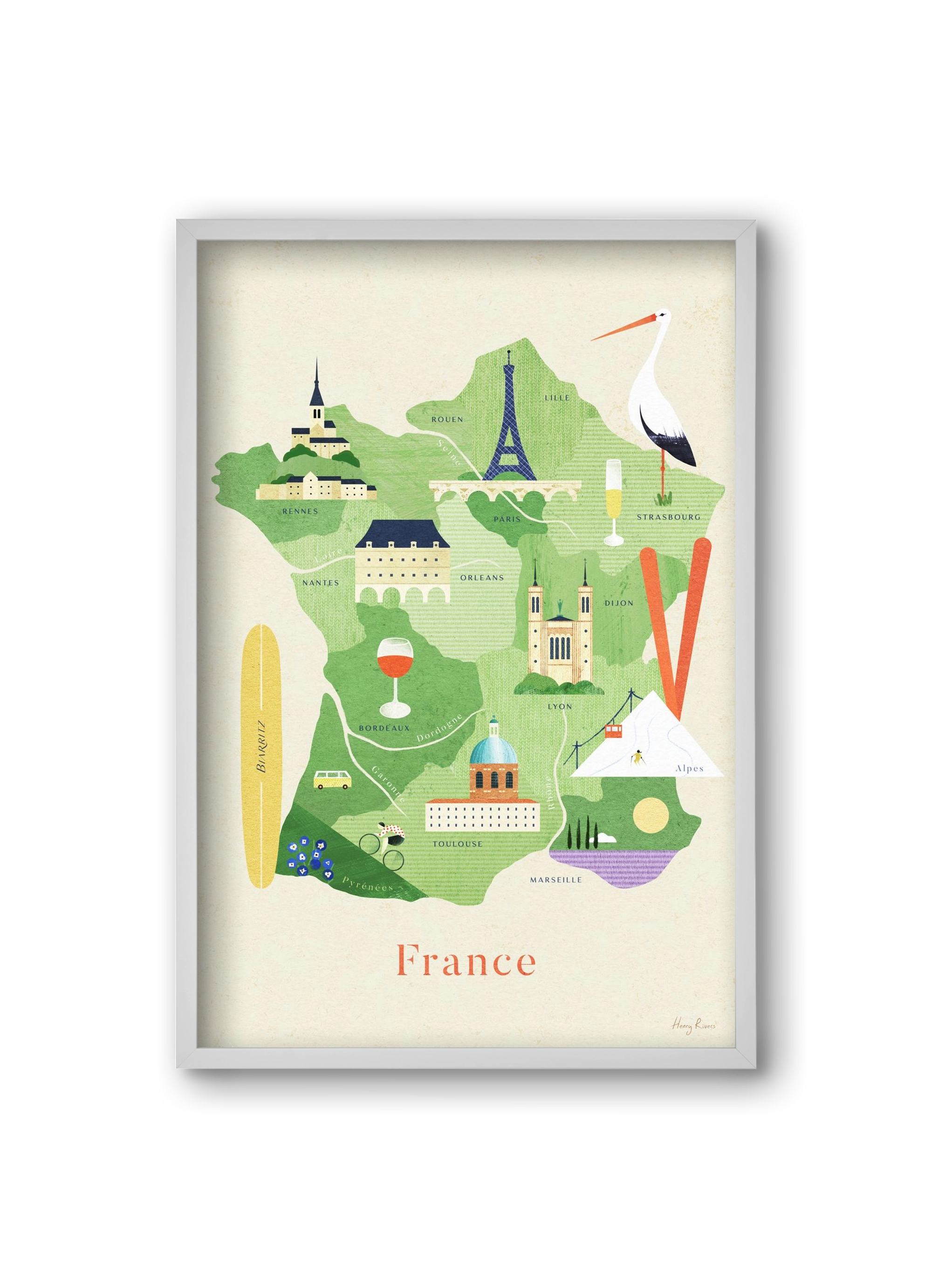 France Map, 20x30 cm (20x30 cm), Fehér keret