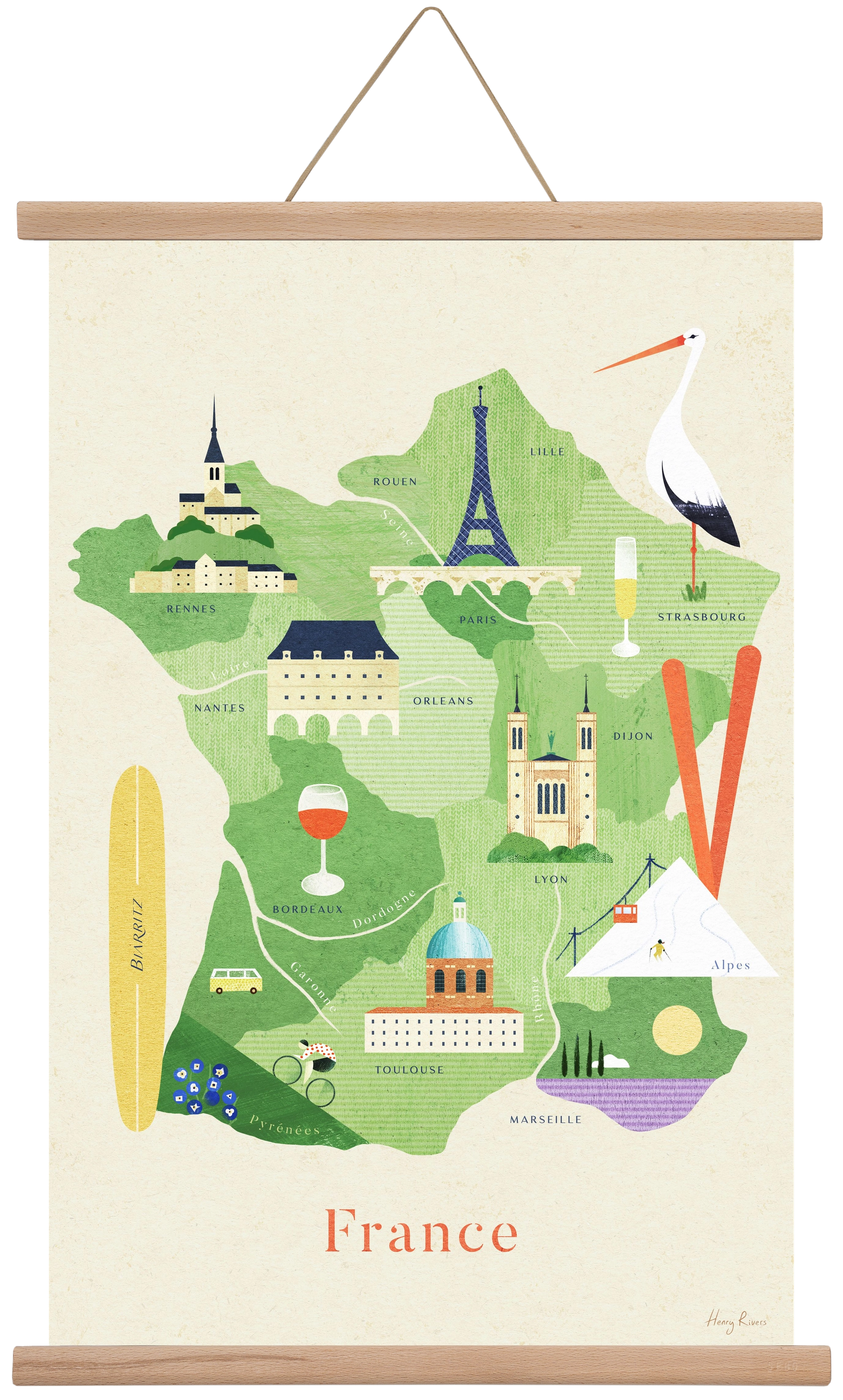 France Map, 40x60 cm (40x60 cm), Tölgy akasztó