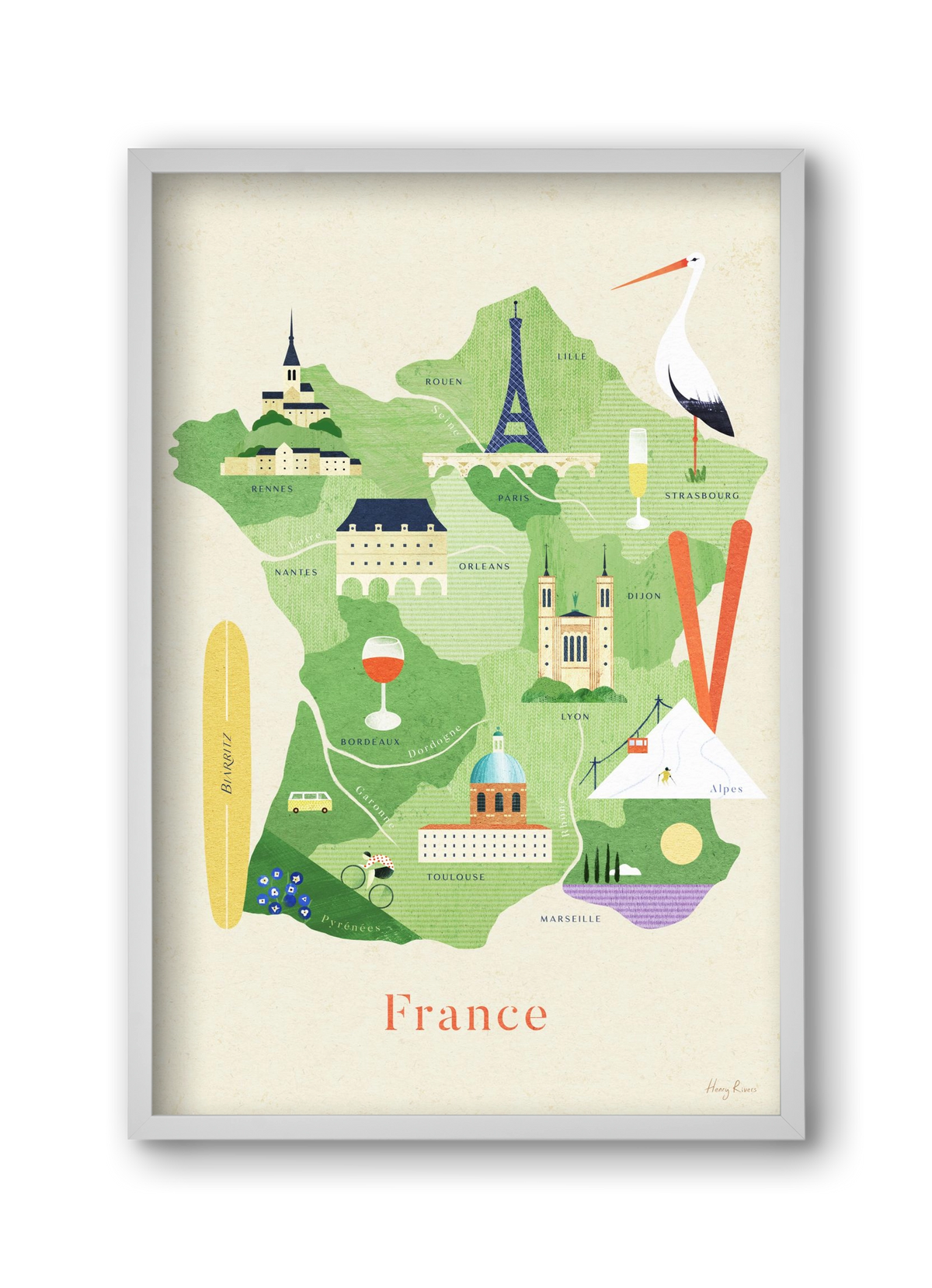 France Map, 30x45 cm (30x45 cm), Fehér keret