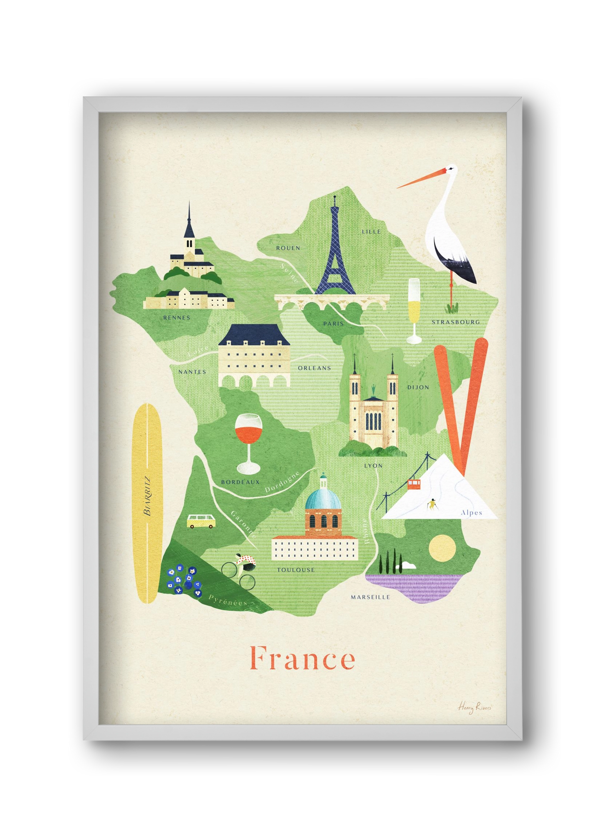 France Map, 30x45 cm (30x45 cm), Fehér keret