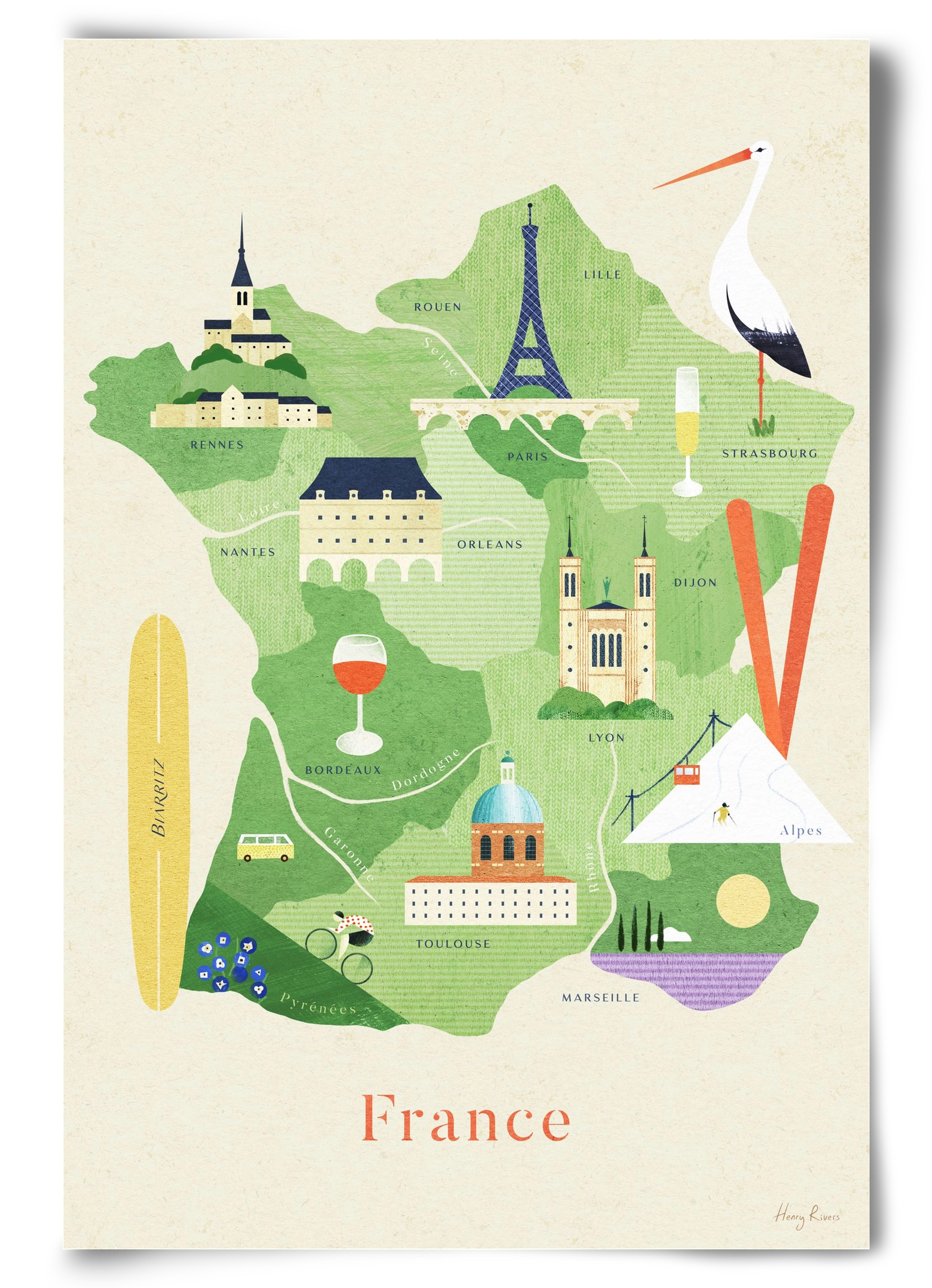 France Map, 60x90 cm, Keret nélkül