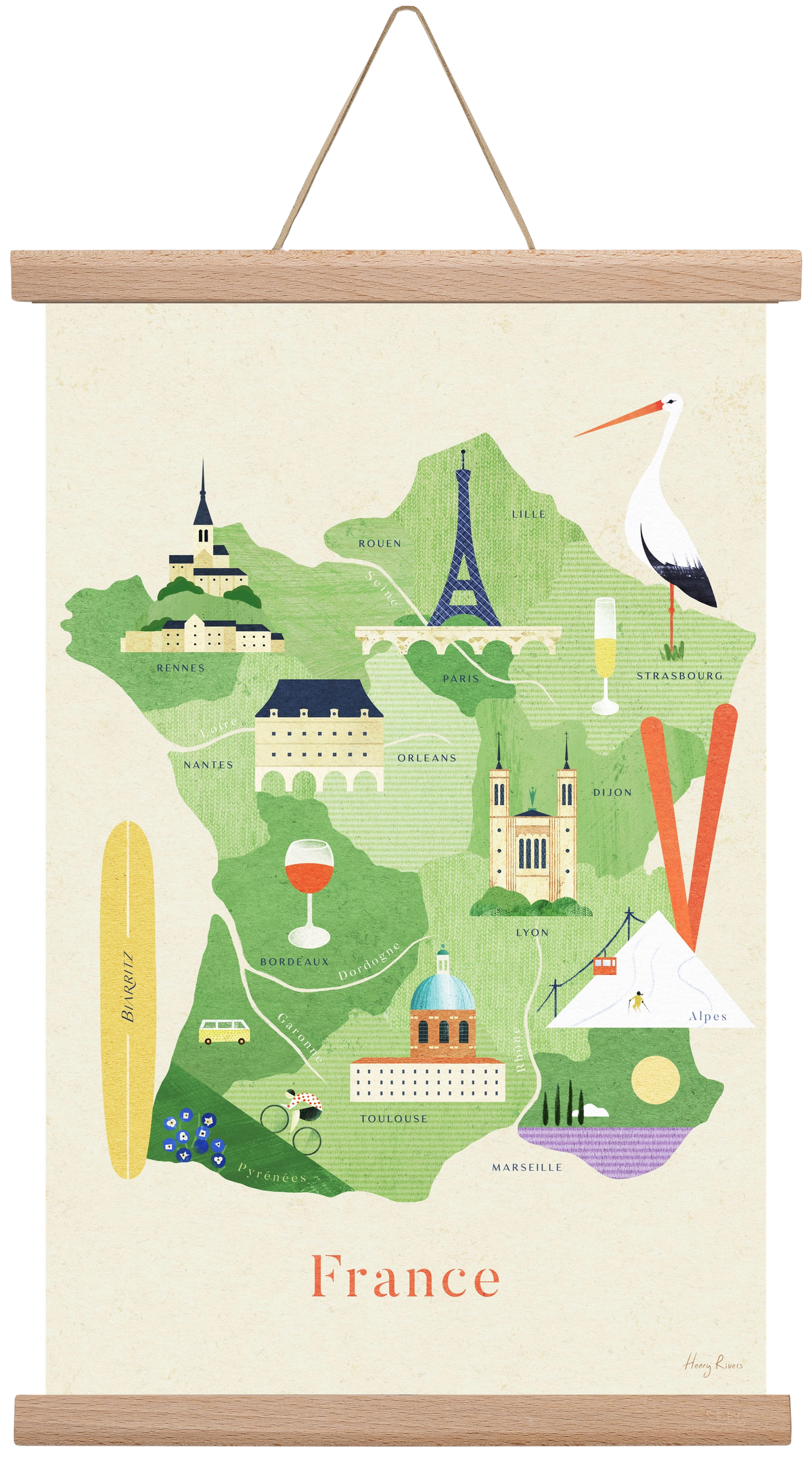 France Map, 30x45 cm (30x45 cm), Tölgy akasztó