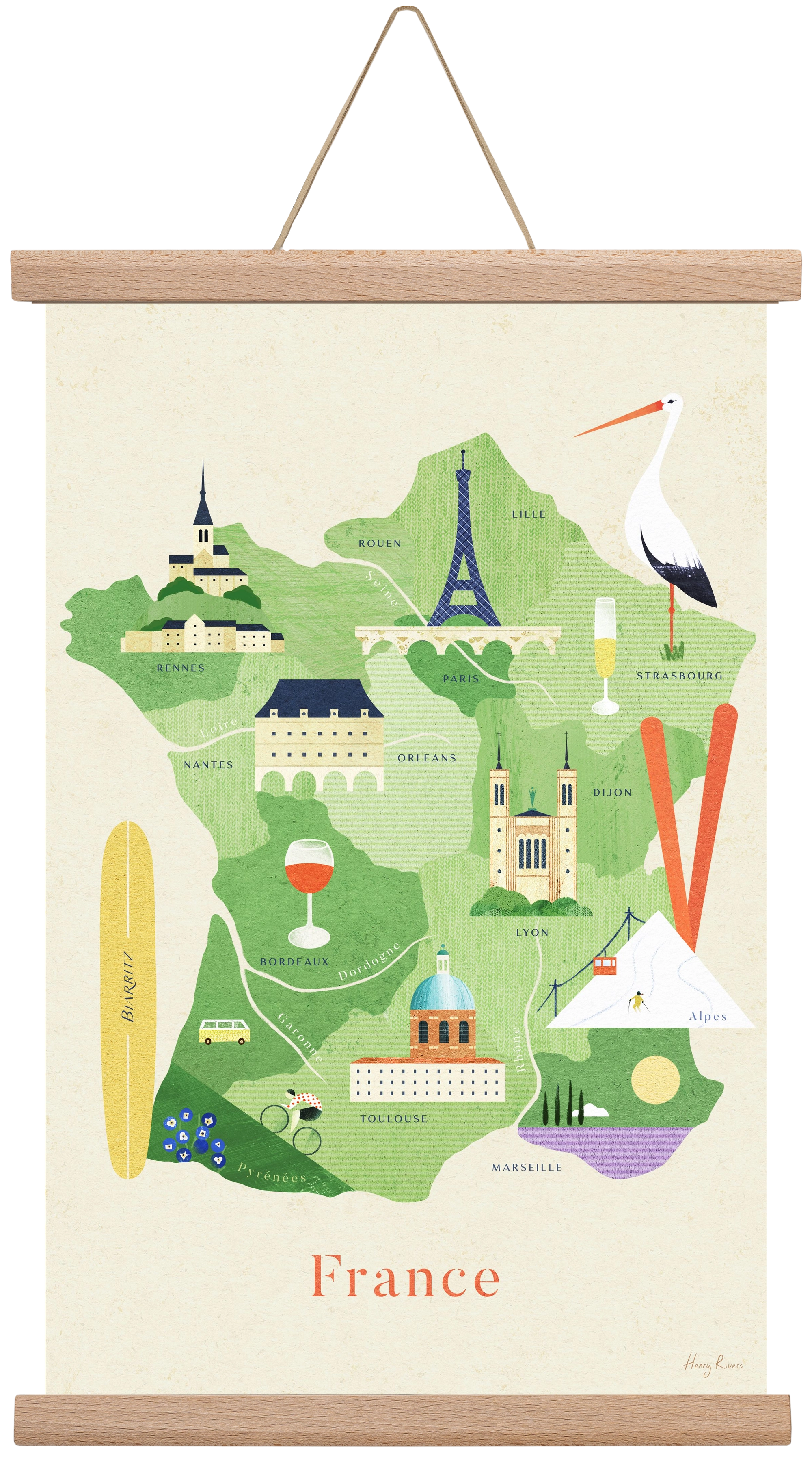 France Map, 30x45 cm (30x45 cm), Tölgy akasztó