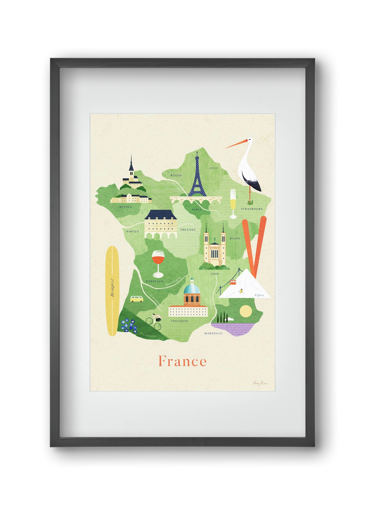 France Map, 30x45 cm (20x30 cm), Fekete keret, paszpartuval