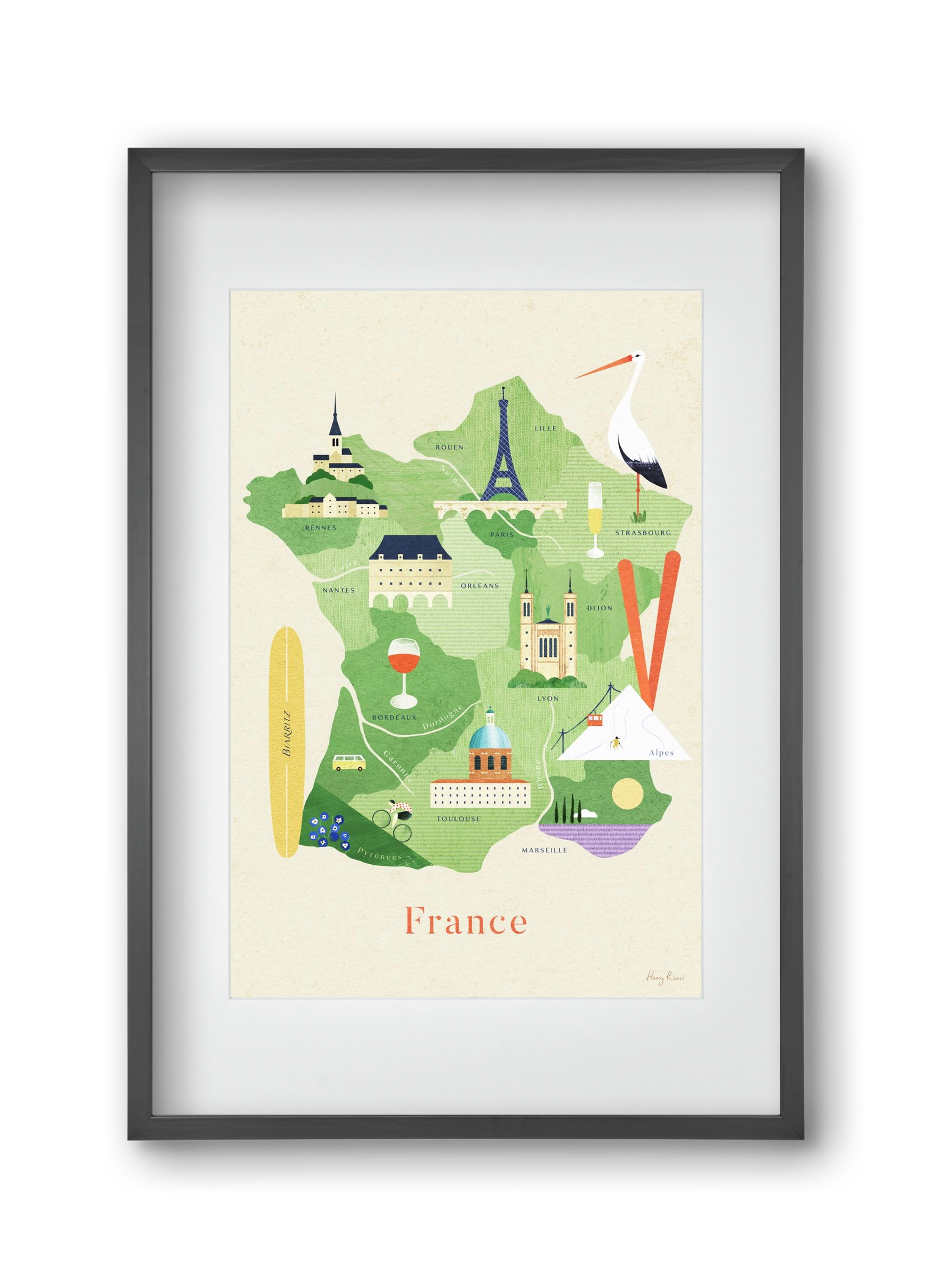 France Map, 30x45 cm (20x30 cm), Fekete keret, paszpartuval