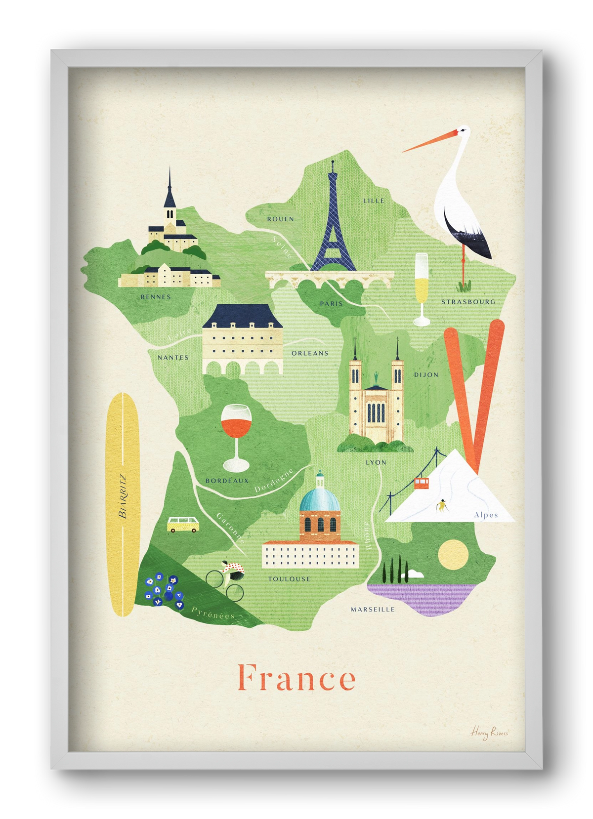 France Map, 40x60 cm (40x60 cm), Fehér keret