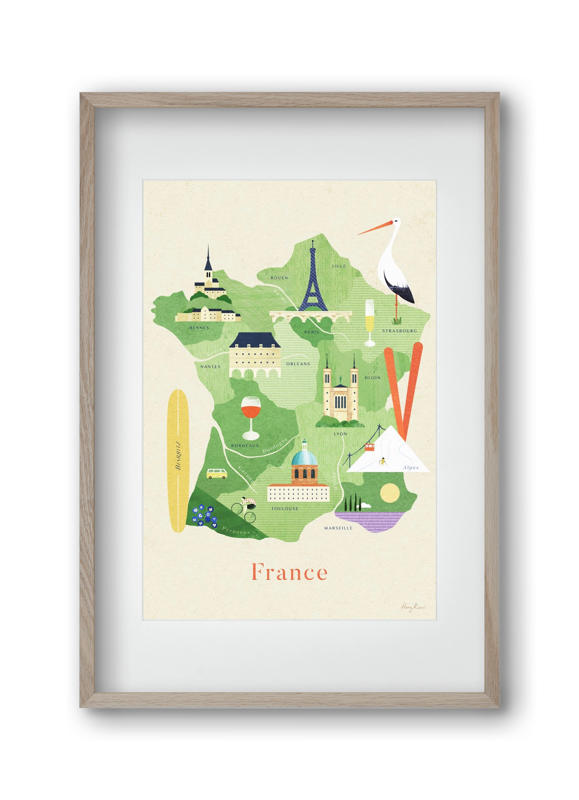 France Map, 30x45 cm (20x30 cm), Tölgy keret, paszpartuval