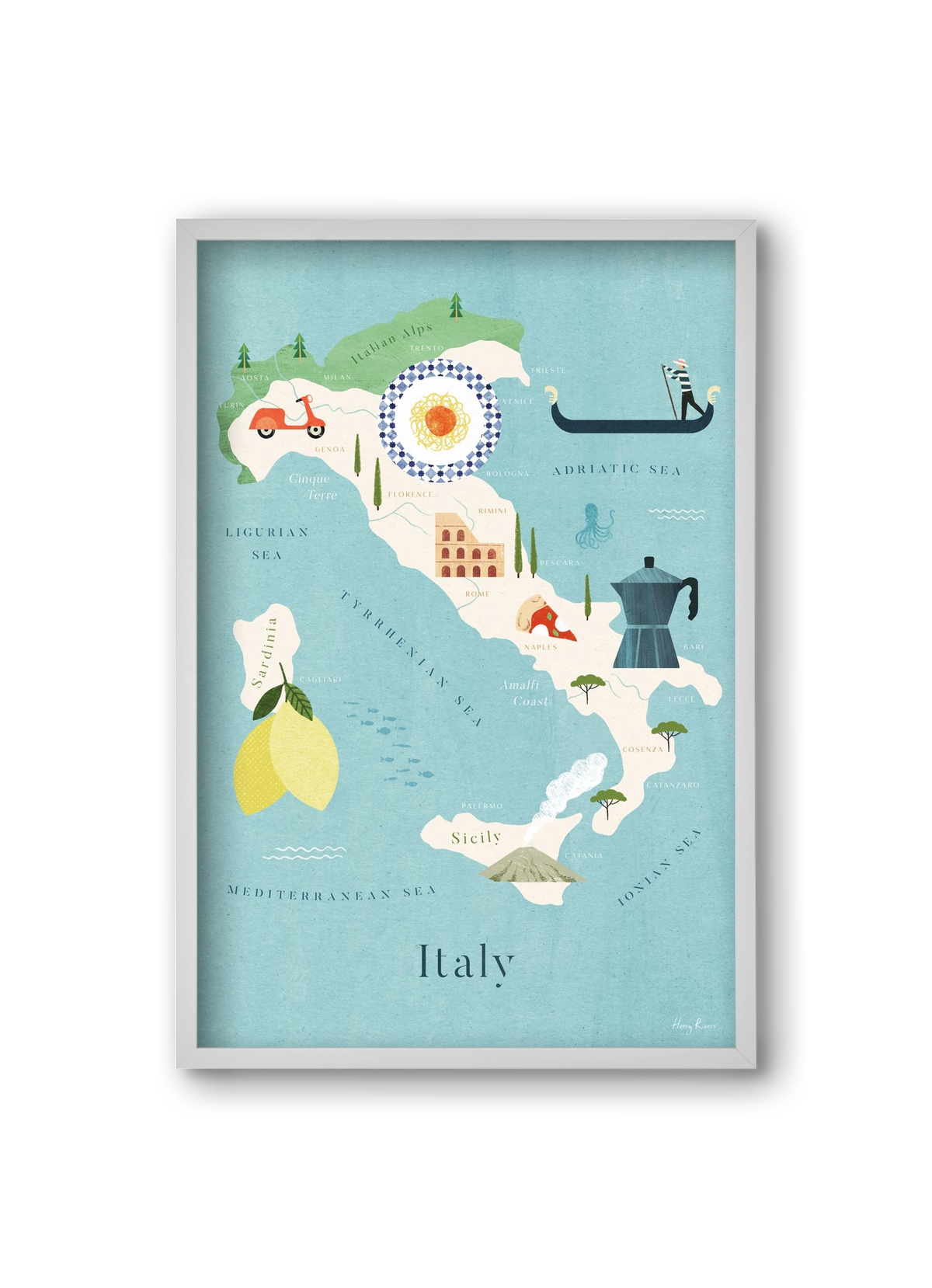 Italy Map, 20x30 cm (20x30 cm), Fehér keret