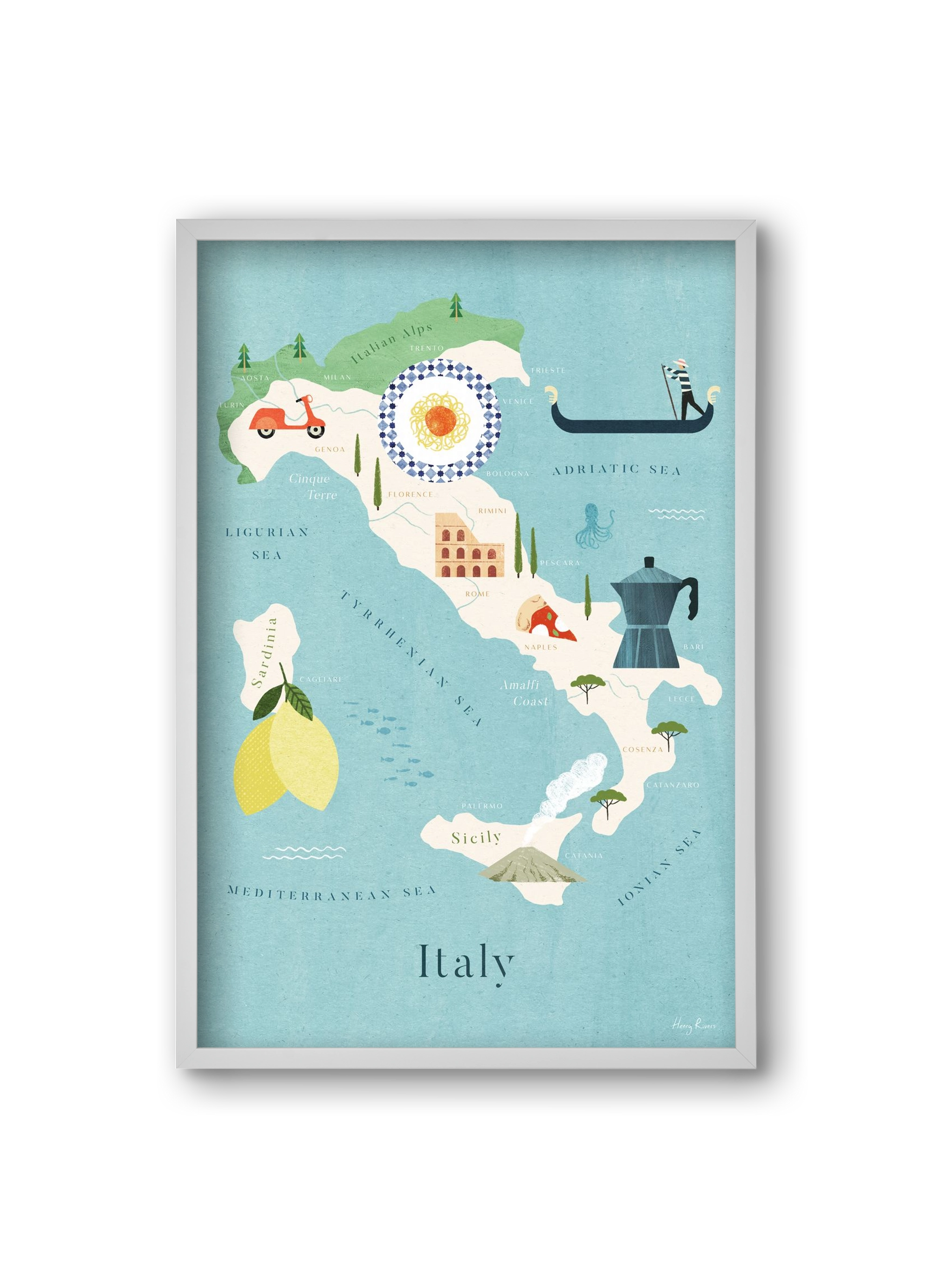 Italy Map, 20x30 cm (20x30 cm), Fehér keret