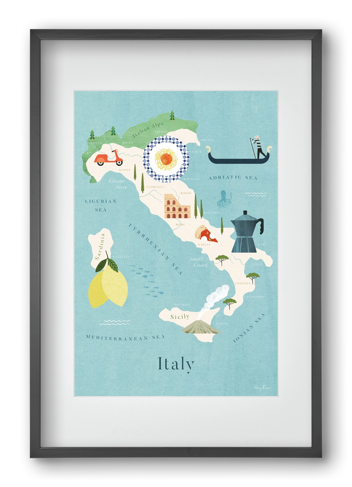 Italy Map, 40x60 cm (30x45 cm), Fekete keret, paszpartuval