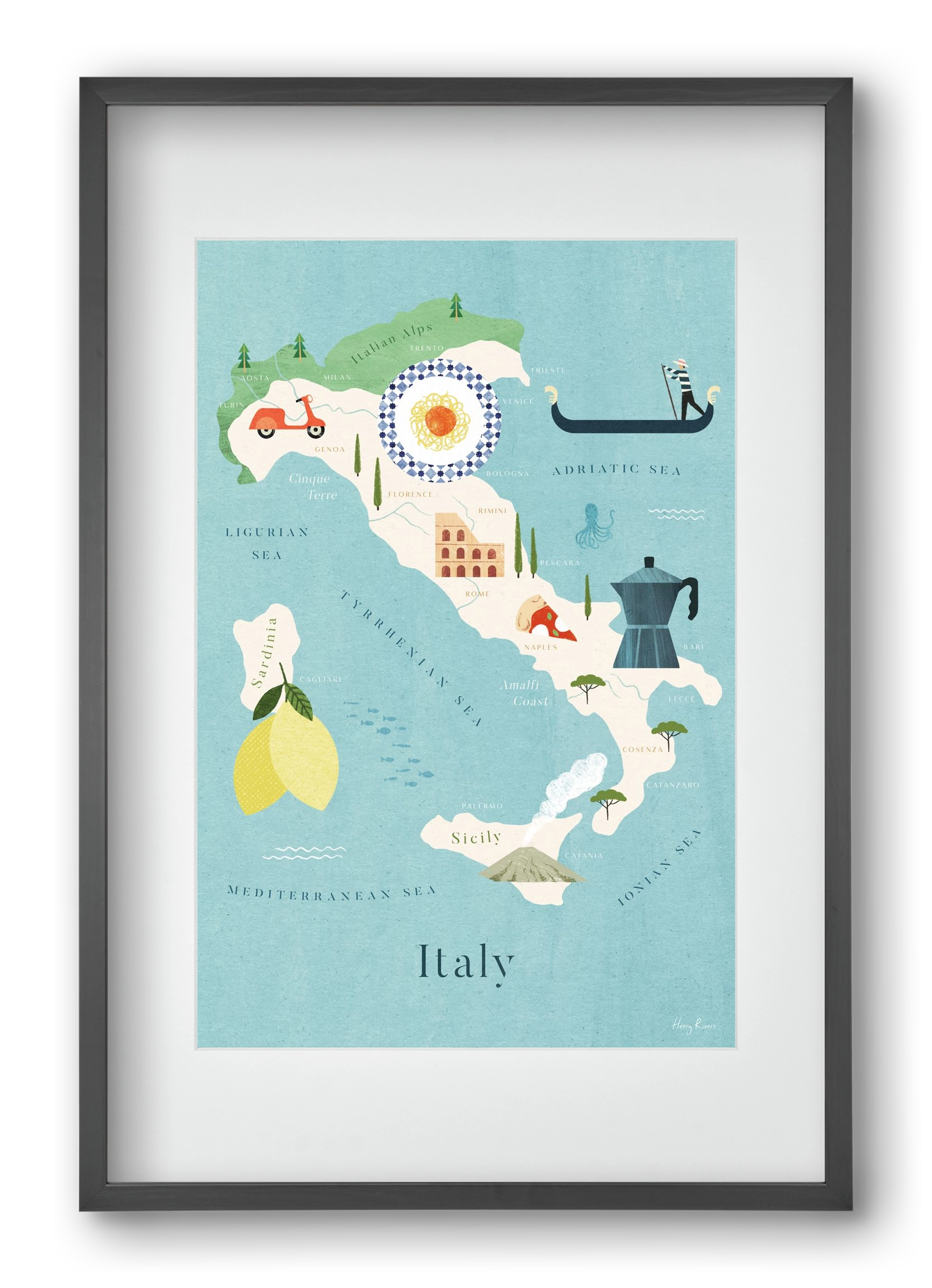 Italy Map, 40x60 cm (30x45 cm), Fekete keret, paszpartuval