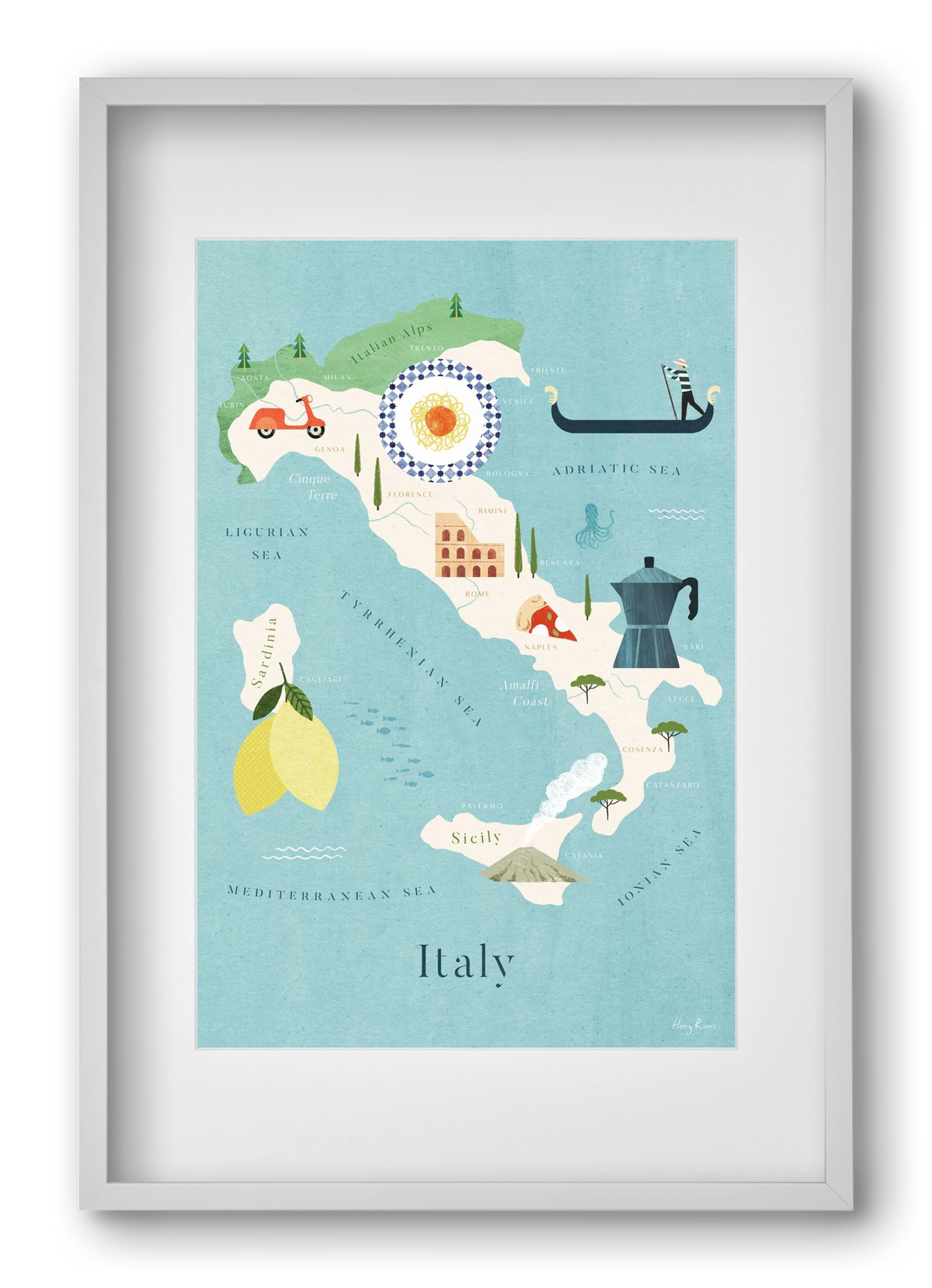Italy Map, 40x60 cm (30x45 cm), Fehér keret, paszpartuval