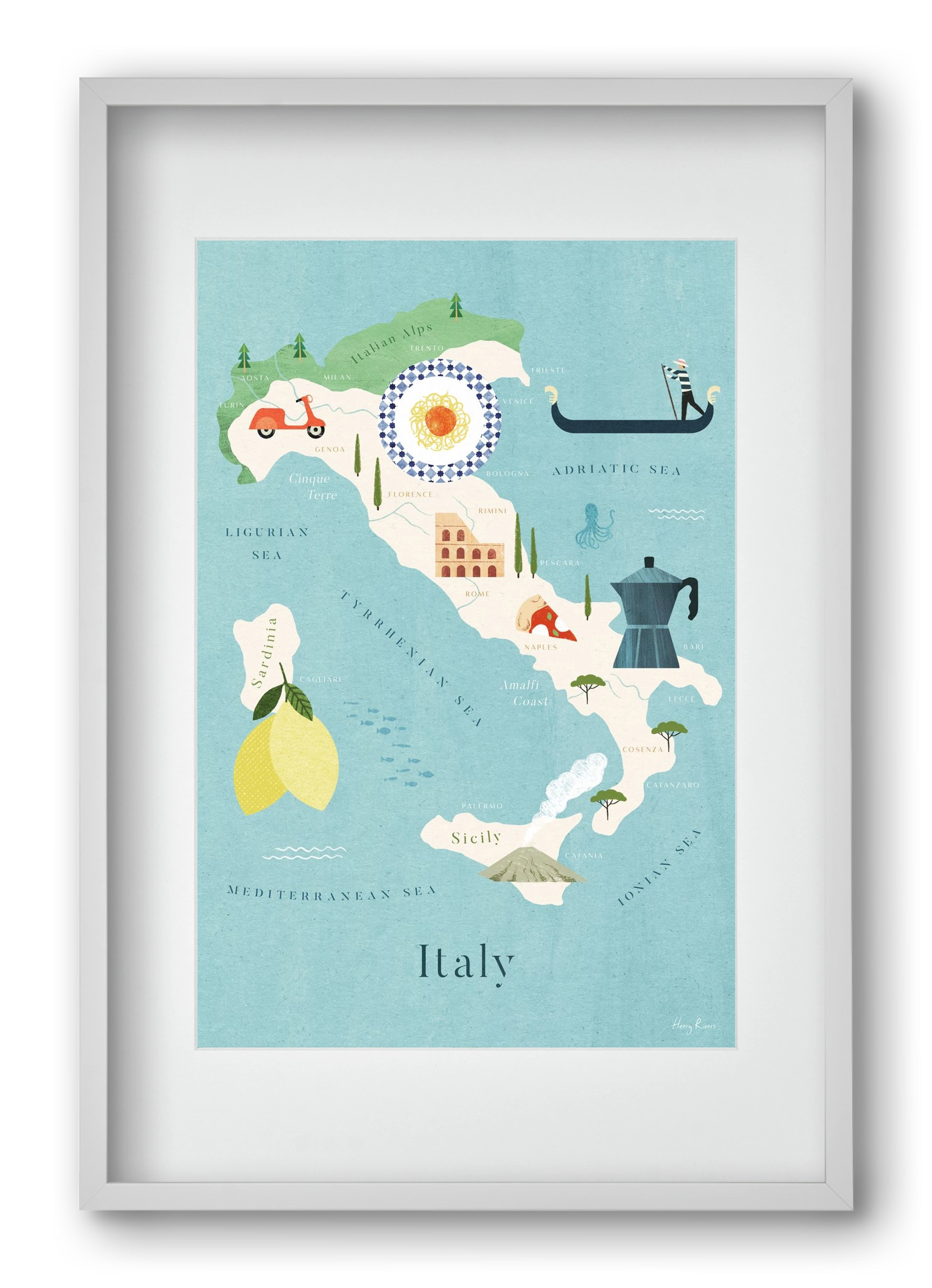 Italy Map, 40x60 cm (30x45 cm), Fehér keret, paszpartuval